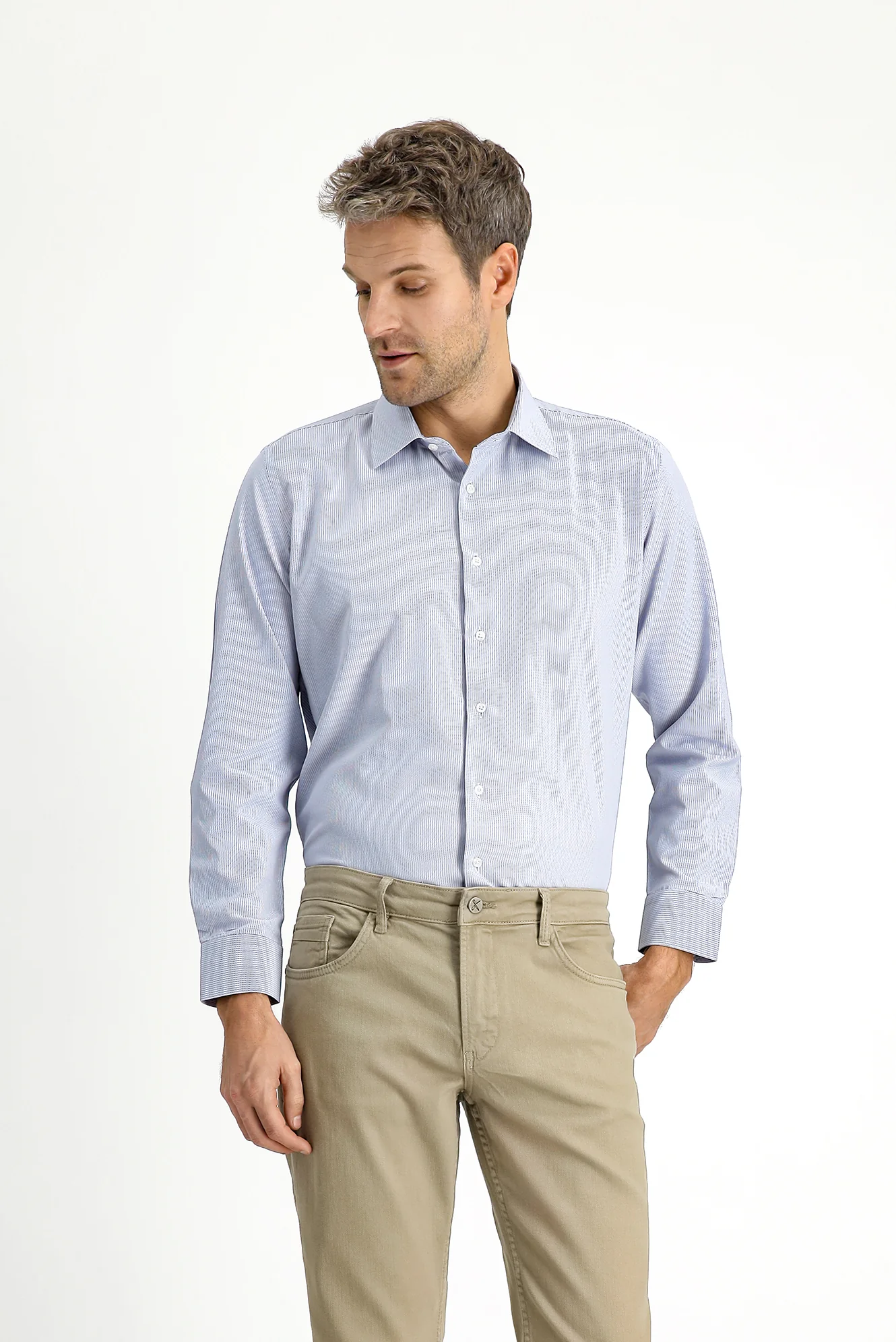 Koyu Mavi Uzun Kol Slim Fit Dar Kesim Klasik Desenli Pamuklu Kolay Ütülenebilir Gömlek