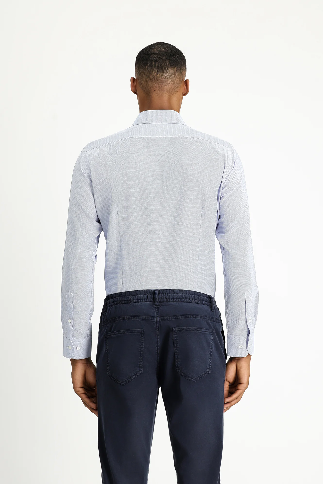 Koyu Mavi Uzun Kol Slim Fit Klasik Yaka Pamuklu Kolay Ütülenebilir Desenli Gömlek - Image 5