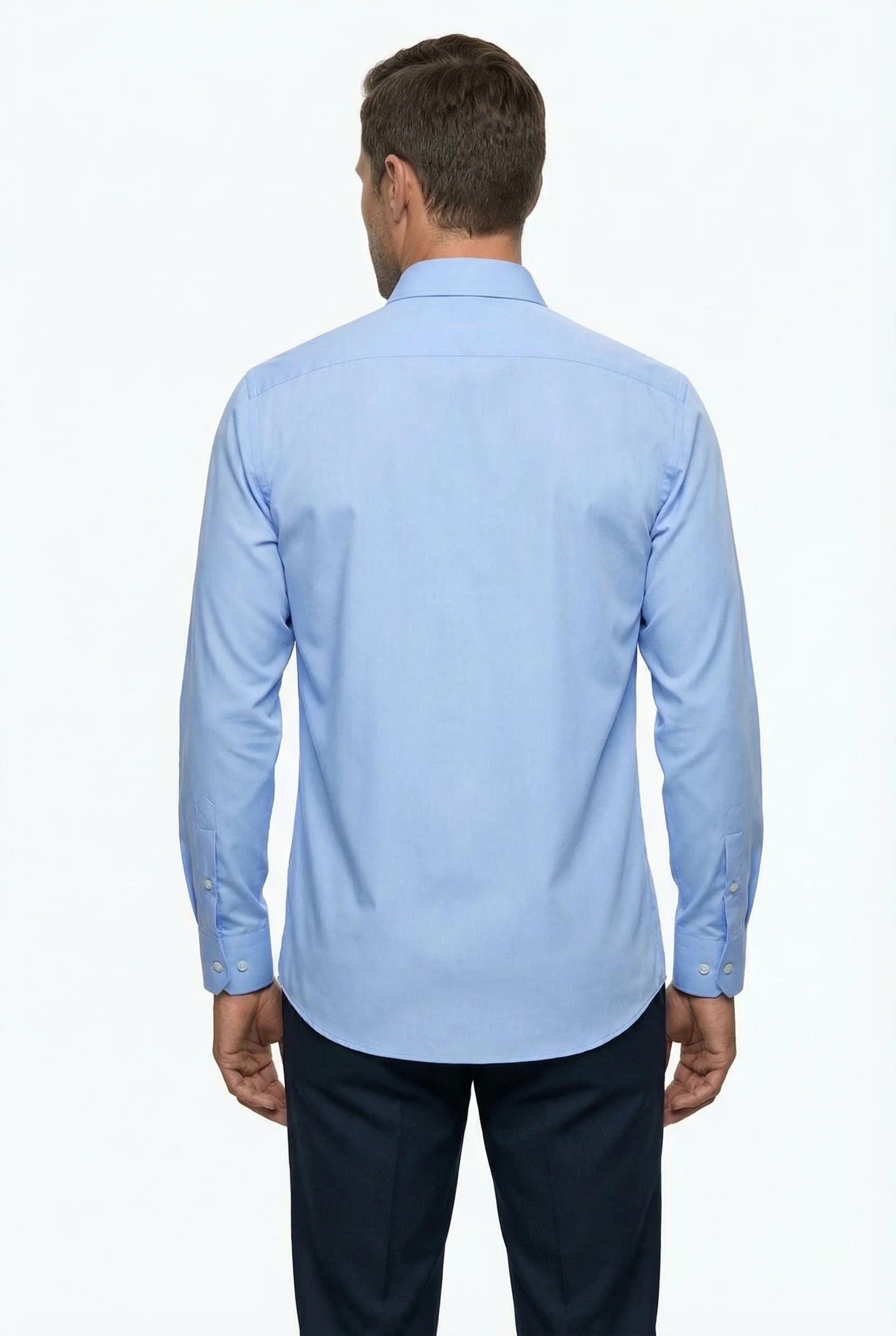 Koyu Mavi  Uzun Kol Slim Fit Dar Kesim Klasik Nano Care Su İtici Leke Tutmaz 4 Mevsim Pamuk Gömlek - Image 3