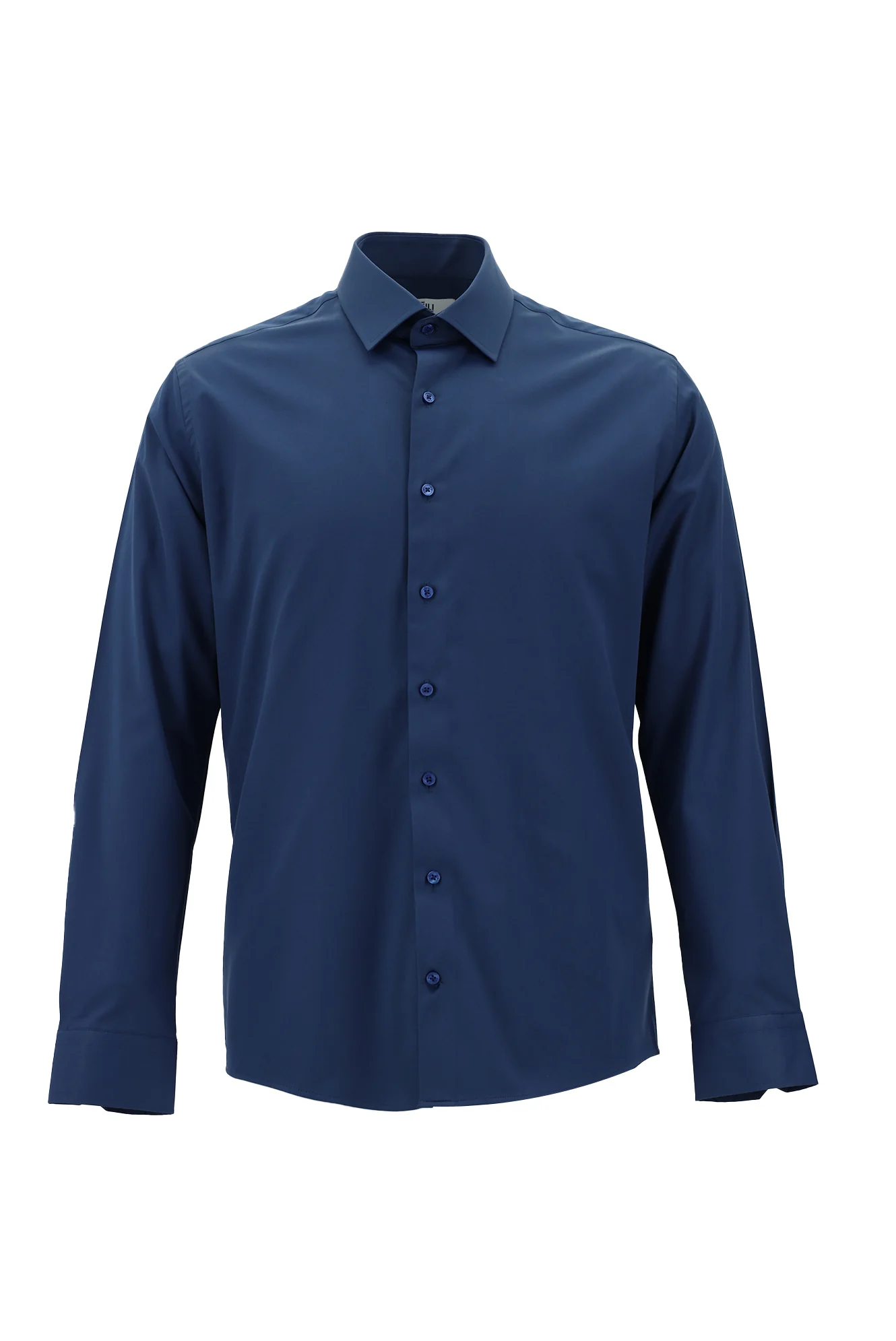 Koyu Mavi Uzun Kol Slim Fit Dar Kesim Klasik Pamuklu Gömlek