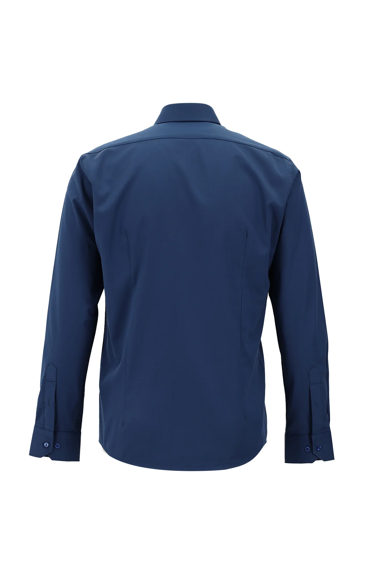Koyu Mavi Uzun Kol Slim Fit Dar Kesim Klasik Pamuklu Gömlek - Image 2