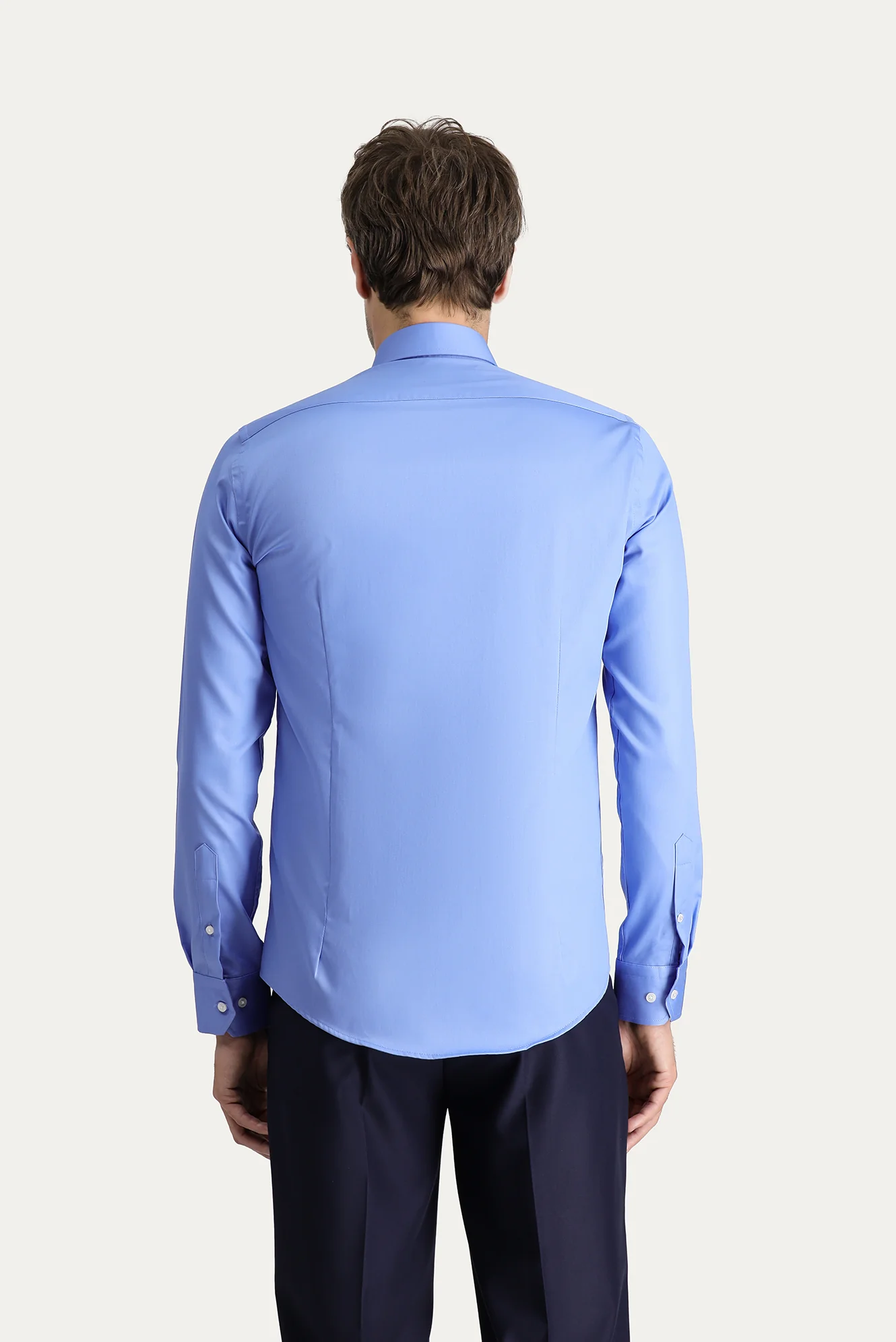 Koyu Mavi  Uzun Kol Slim Fit Dar Kesim Non Iron Klasik Pamuklu Gömlek - Image 4