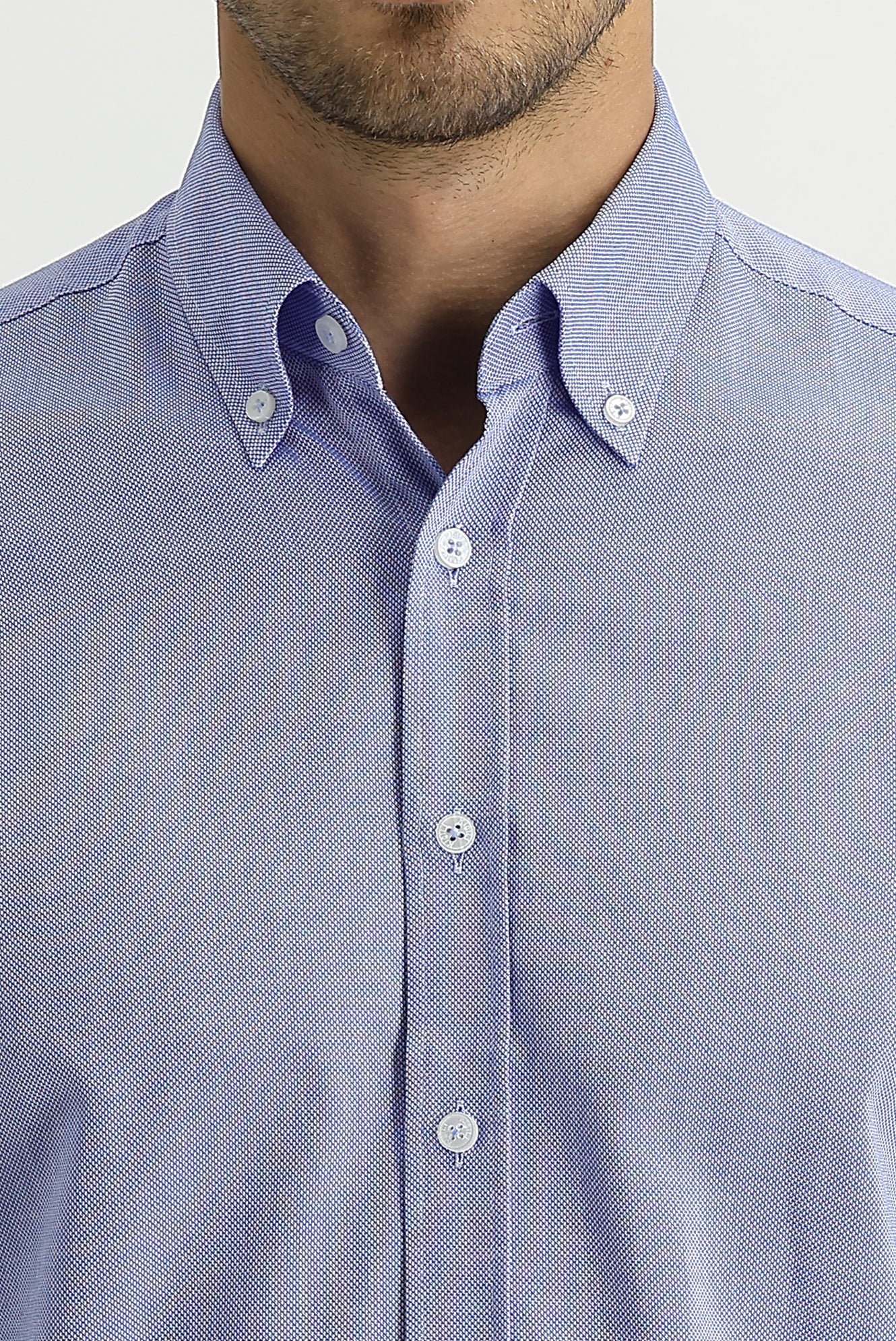 Koyu Mavi  Uzun Kol Slim Fit Dar Kesim Oxford Gömlek - Image 3