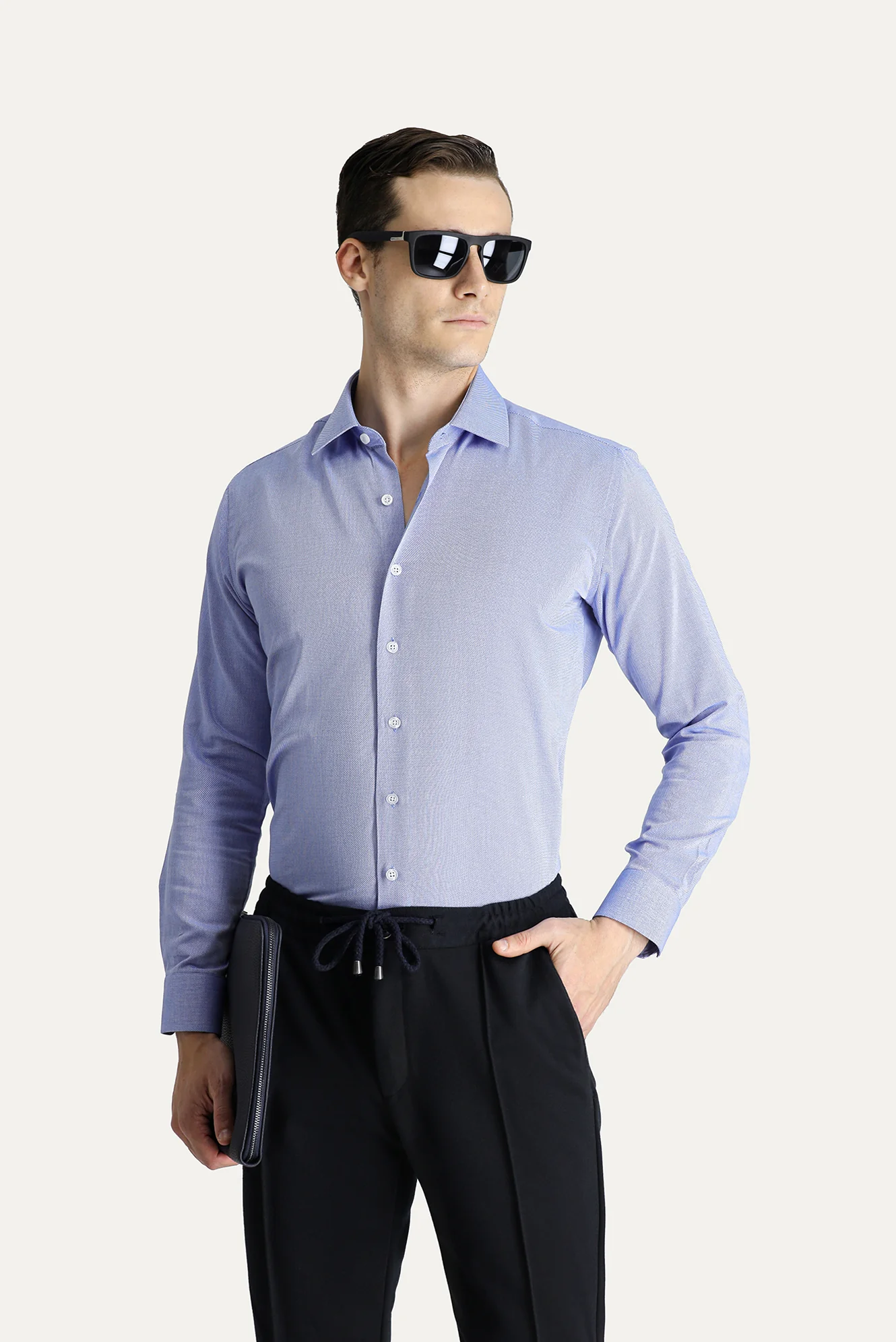 Koyu Mavi  Uzun Kol Slim Fit Dar Kesim Oxford Pamuk Gömlek