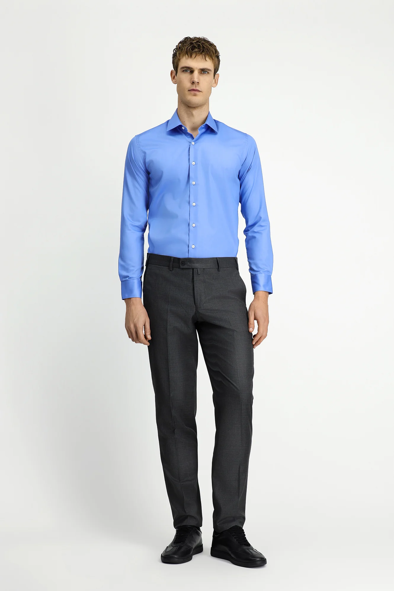 Koyu Mavi  Uzun Kol Slim Fit Dar Kesim Pamuklu Non Iron Ütü Gerektirmeyen Saten Klasik Gömlek - Image 2