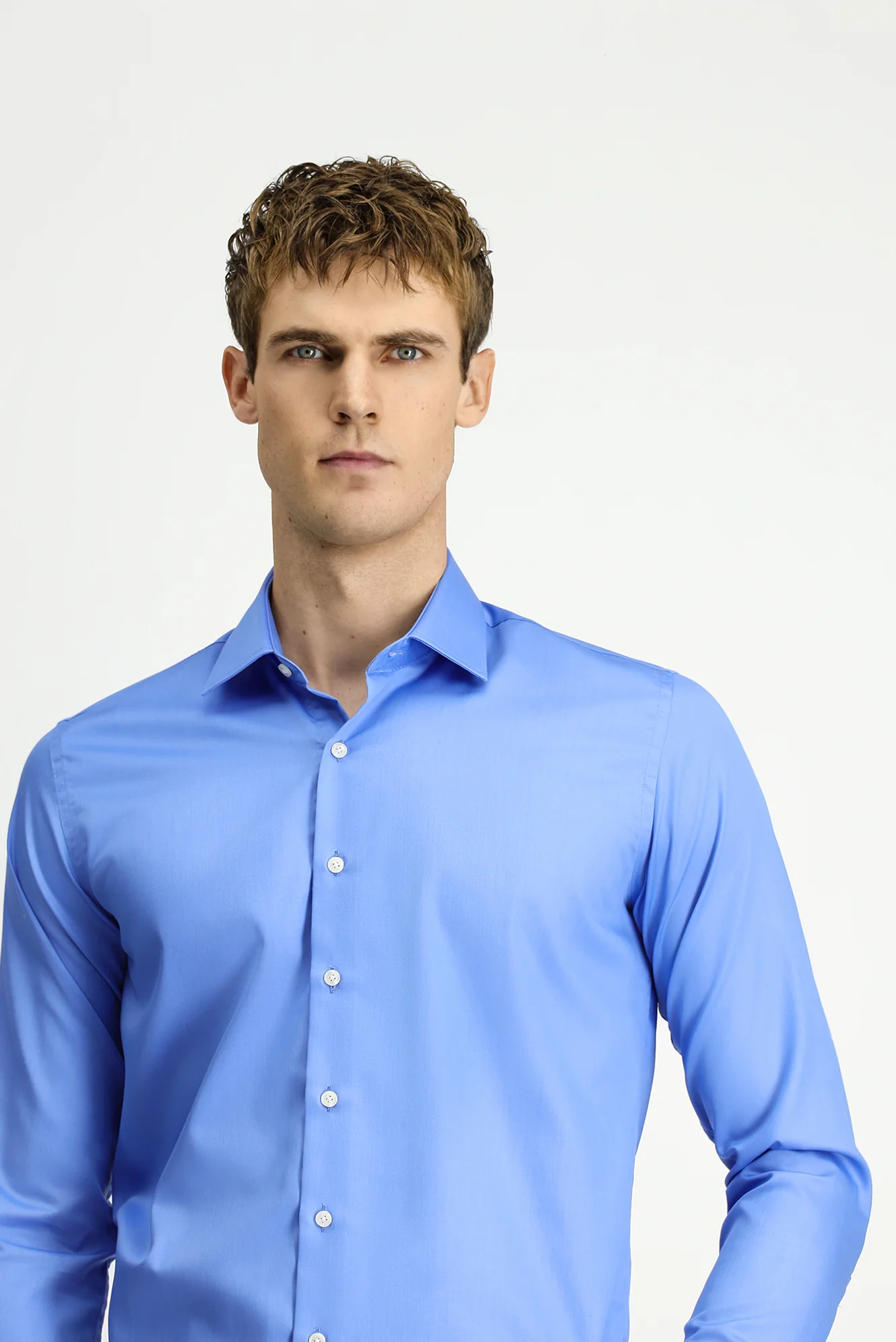 Koyu Mavi  Uzun Kol Slim Fit Dar Kesim Pamuklu Non Iron Ütü Gerektirmeyen Saten Klasik Gömlek - Image 3