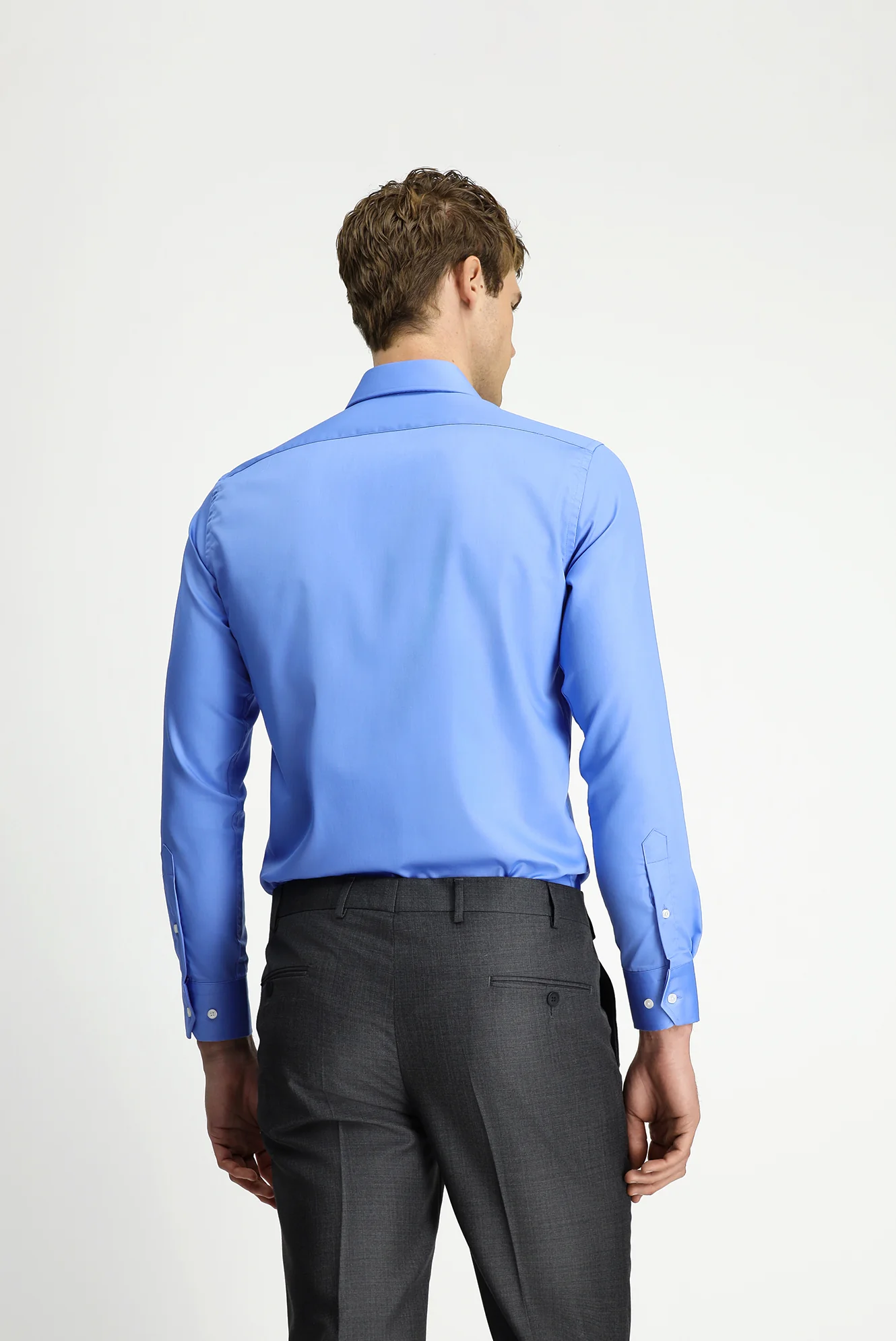 Koyu Mavi  Uzun Kol Slim Fit Dar Kesim Pamuklu Non Iron Ütü Gerektirmeyen Saten Klasik Gömlek - Image 4