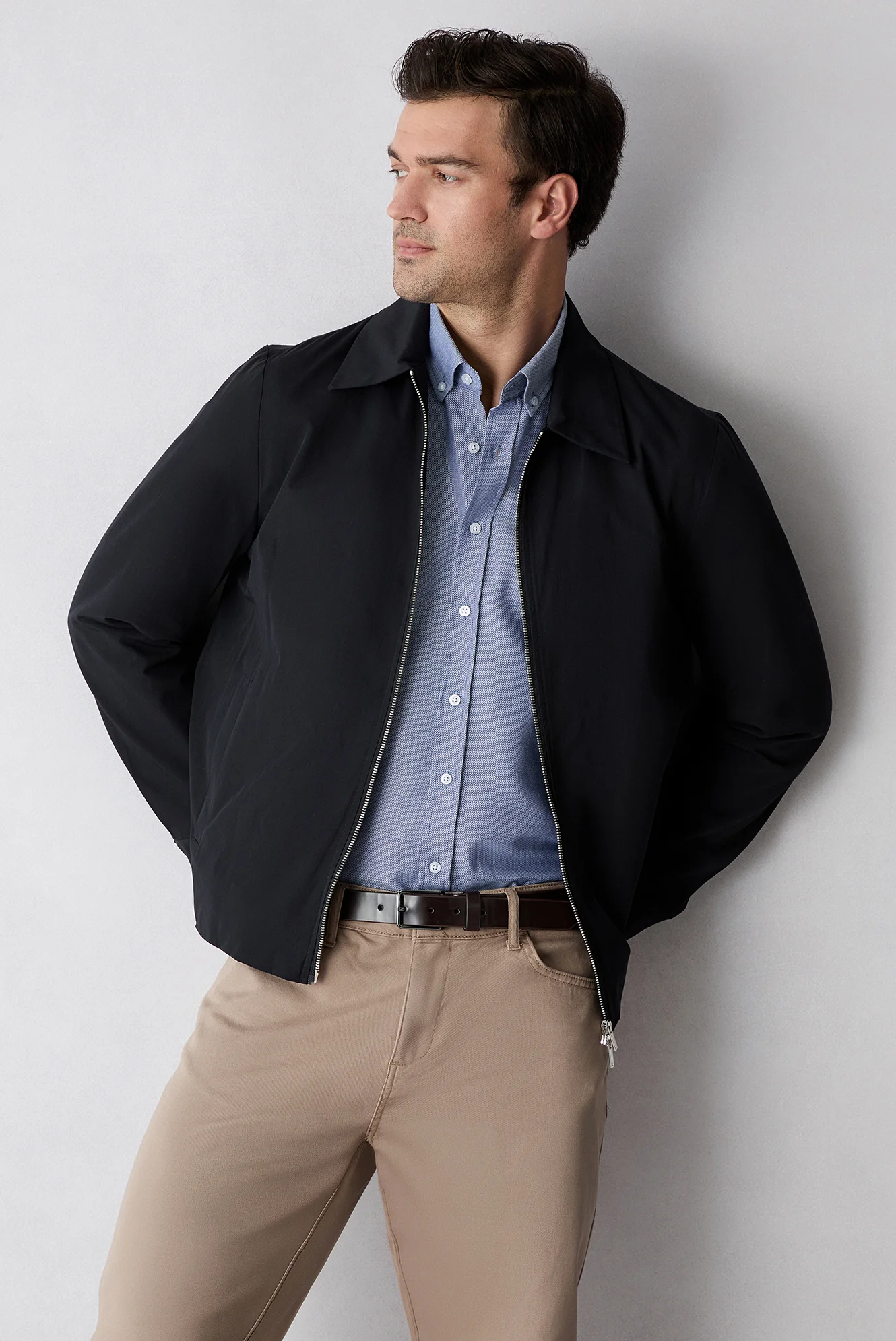 Koyu Mavi Uzun Kol Slim Fit Düğmeli Yaka Pamuklu Kolay Ütülenebilir 4 Mevsim Oxford Gömlek - Image 6