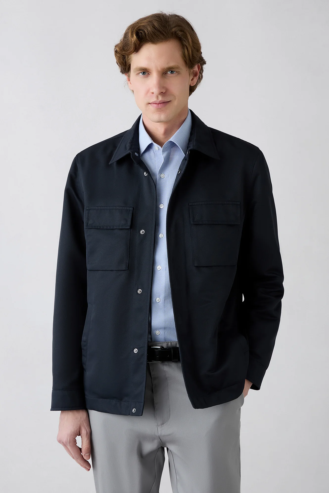 Koyu Mavi  Uzun Kol Slim Fit Klasik Desenli Pamuklu Kolay Ütülenebilir Gömlek - Image 6