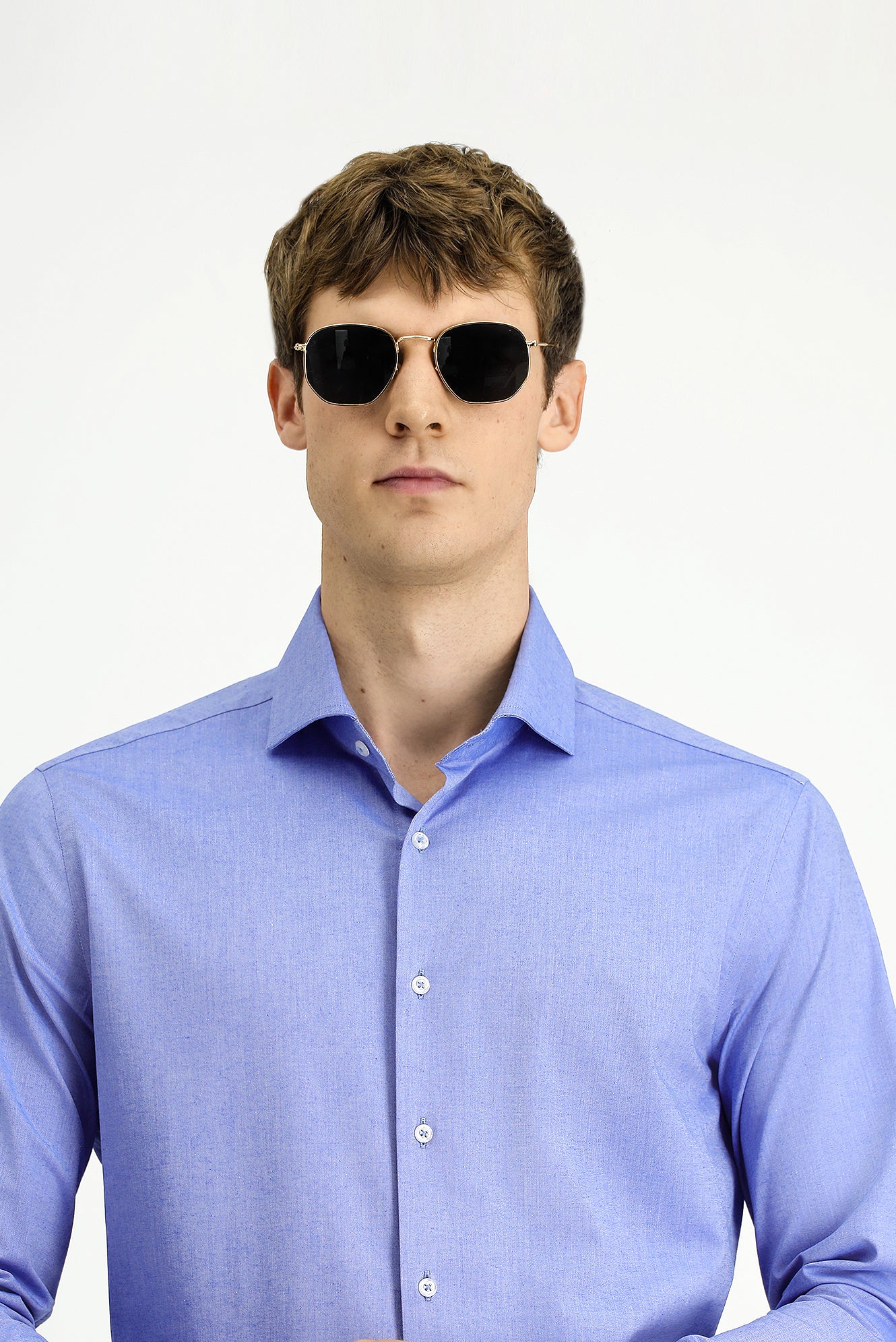 Koyu Mavi Uzun Kol Slim Fit Dar Kesim Klasik Pamuklu Gömlek - Image 3