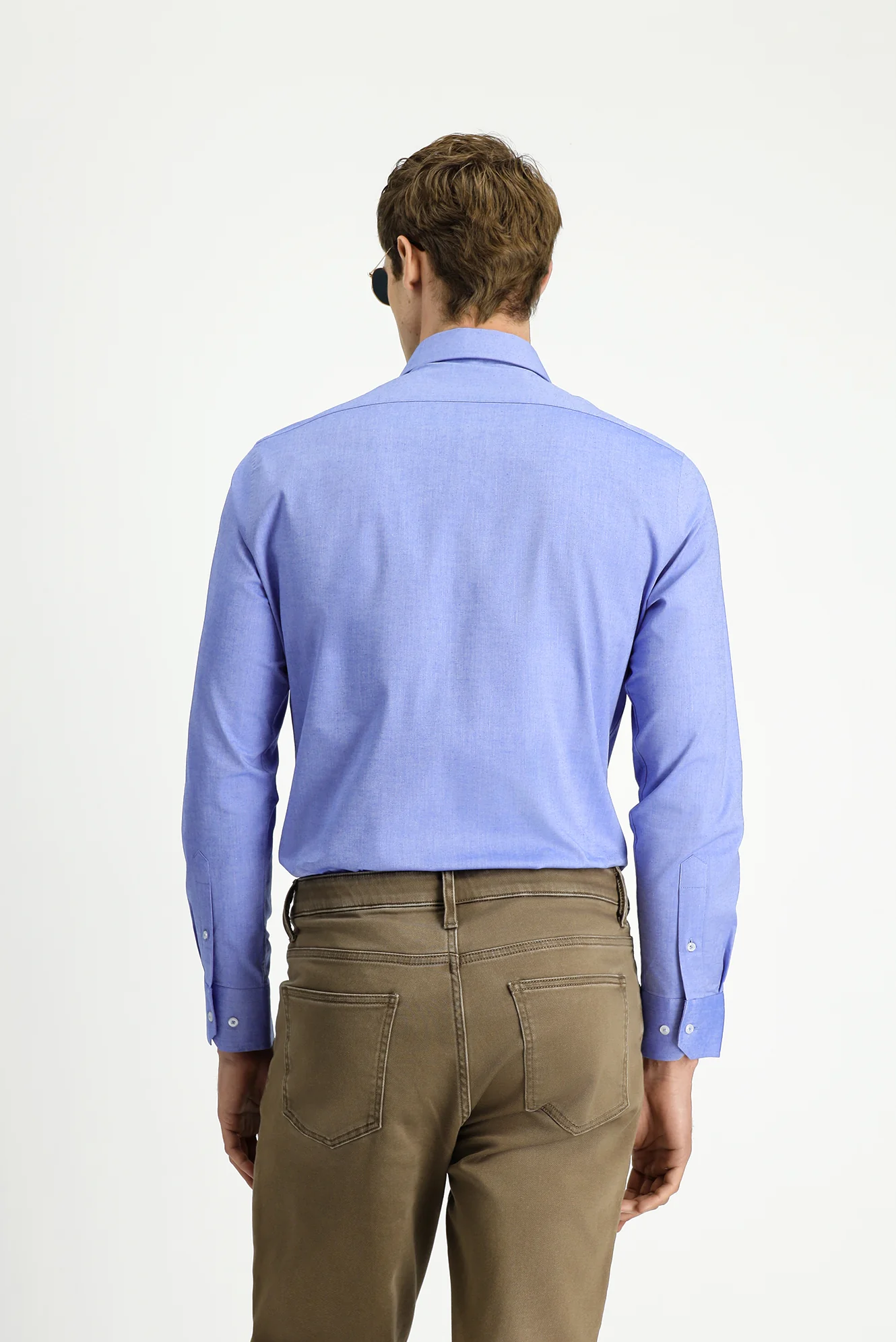 Koyu Mavi Uzun Kol Slim Fit Dar Kesim Klasik Pamuklu Gömlek - Image 4