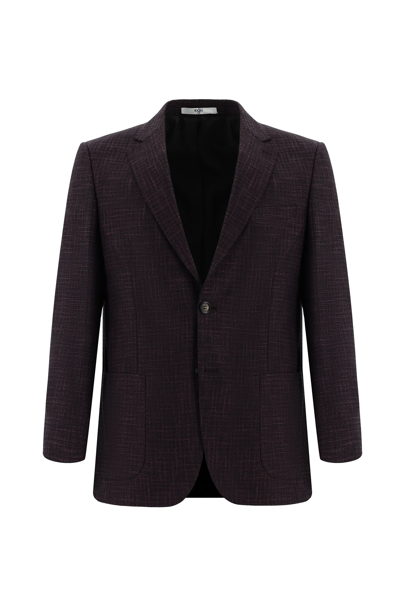 Koyu Mor 4 Drop Relaxed Fit Rahat Kesim Ekose Keten Karışımlı Ceket
