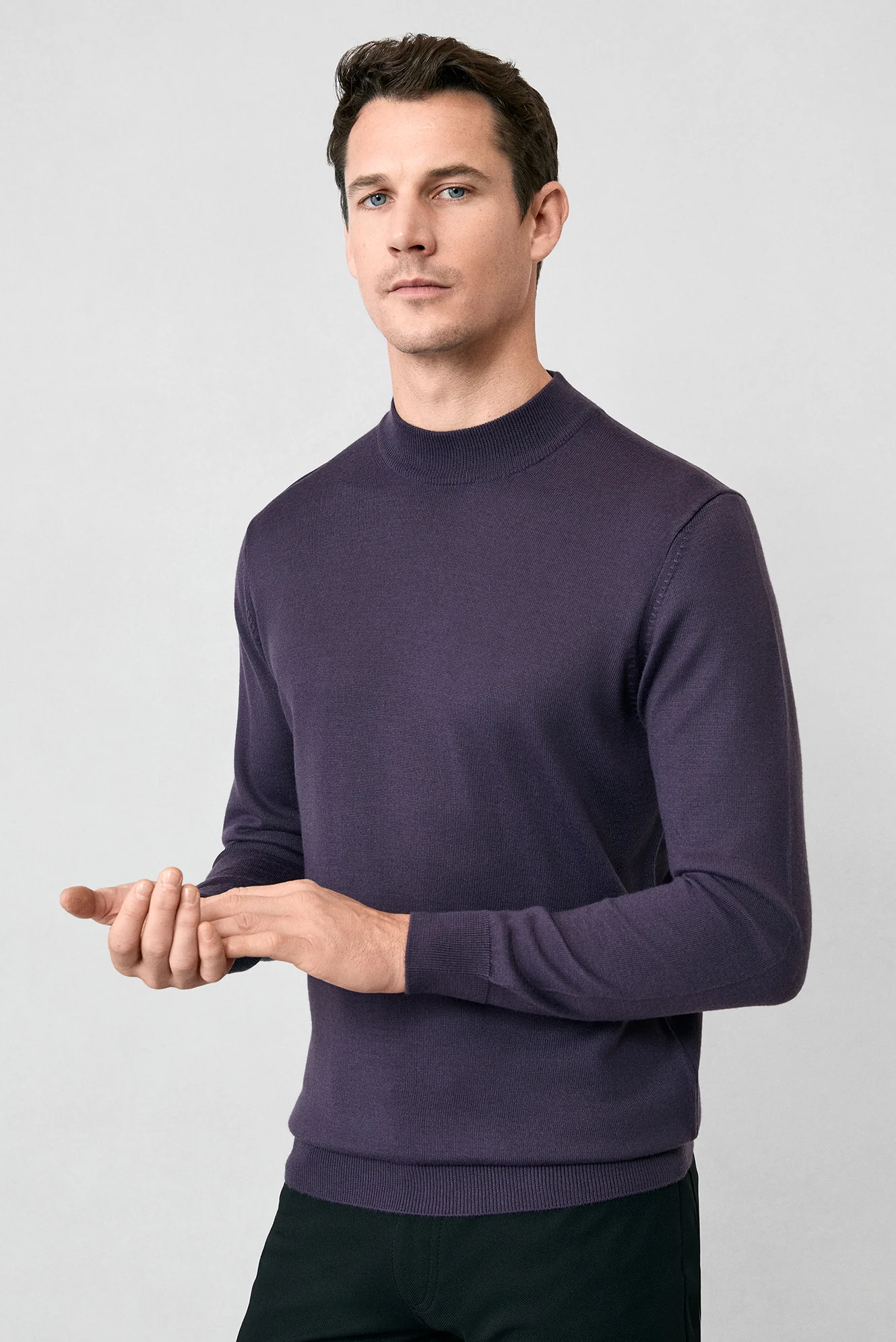 Koyu Mor Yarım Balıkçı Yaka Regular Fit Yünlü Basic Örme Triko Kazak