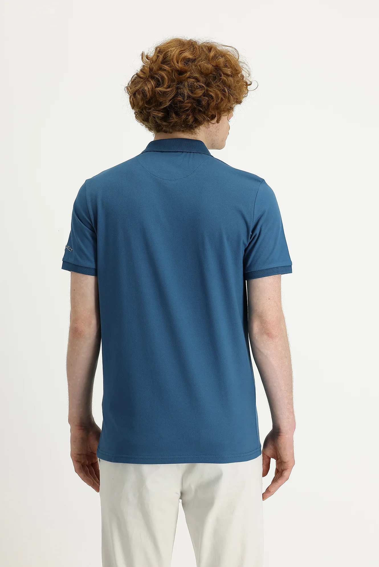 Koyu Petrol Polo Yaka Slim Fit Dar Kesim Baskılı Tişört - Image 3
