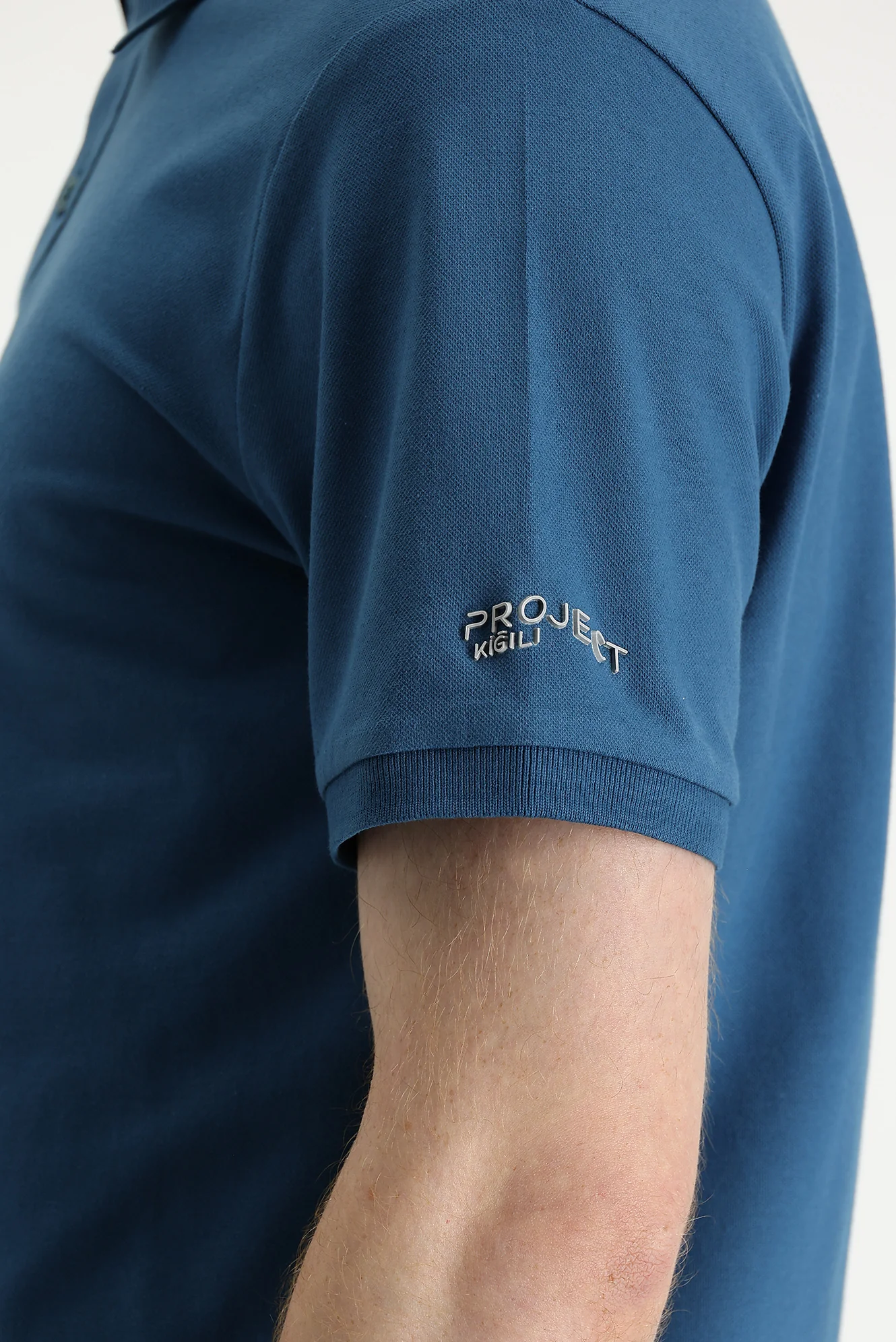 Koyu Petrol Polo Yaka Slim Fit Dar Kesim Baskılı Tişört - Image 4