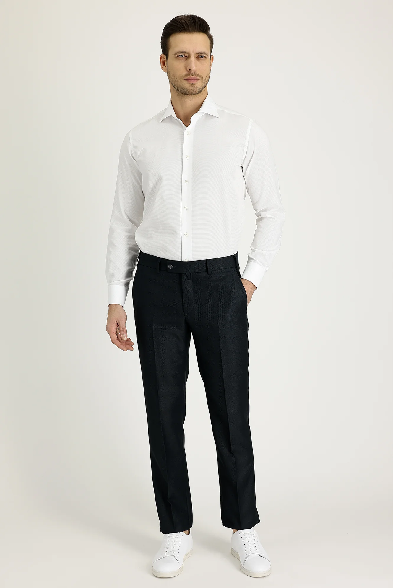 Koyu Petrol 7 Drop Slim Fit Dar Kesim Desenli Klasik Kumaş Pantolon