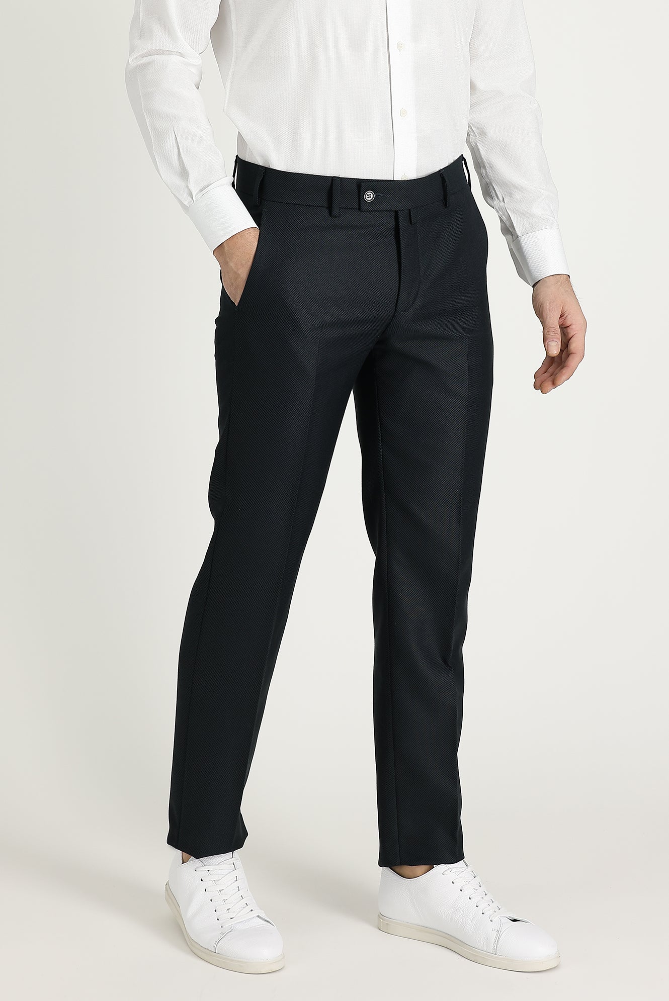 Koyu Petrol 7 Drop Slim Fit Dar Kesim Desenli Klasik Kumaş Pantolon - Image 2