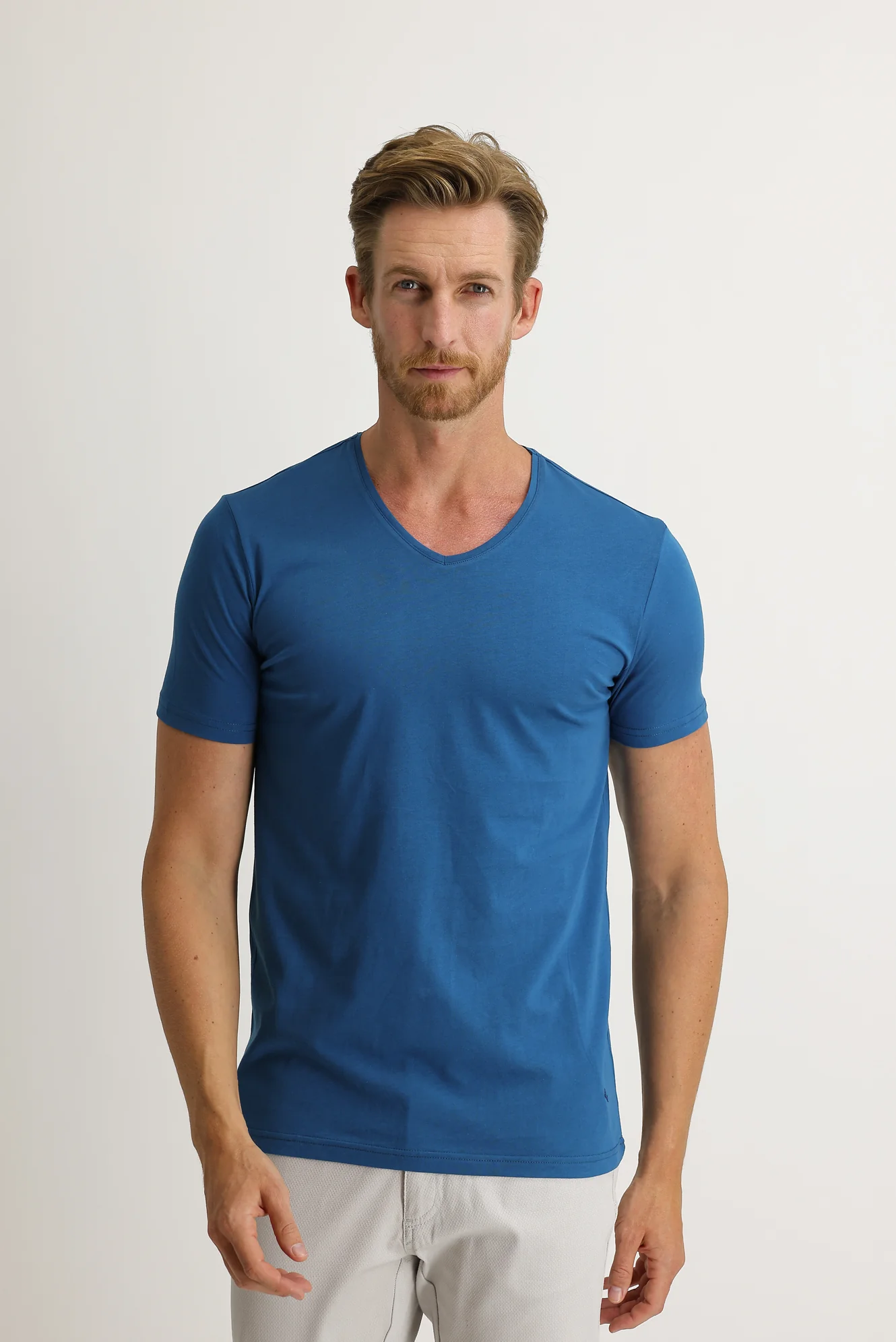 Koyu Petrol V Yaka Slim Fit Dar Kesim Pamuk Tişört - Image 2