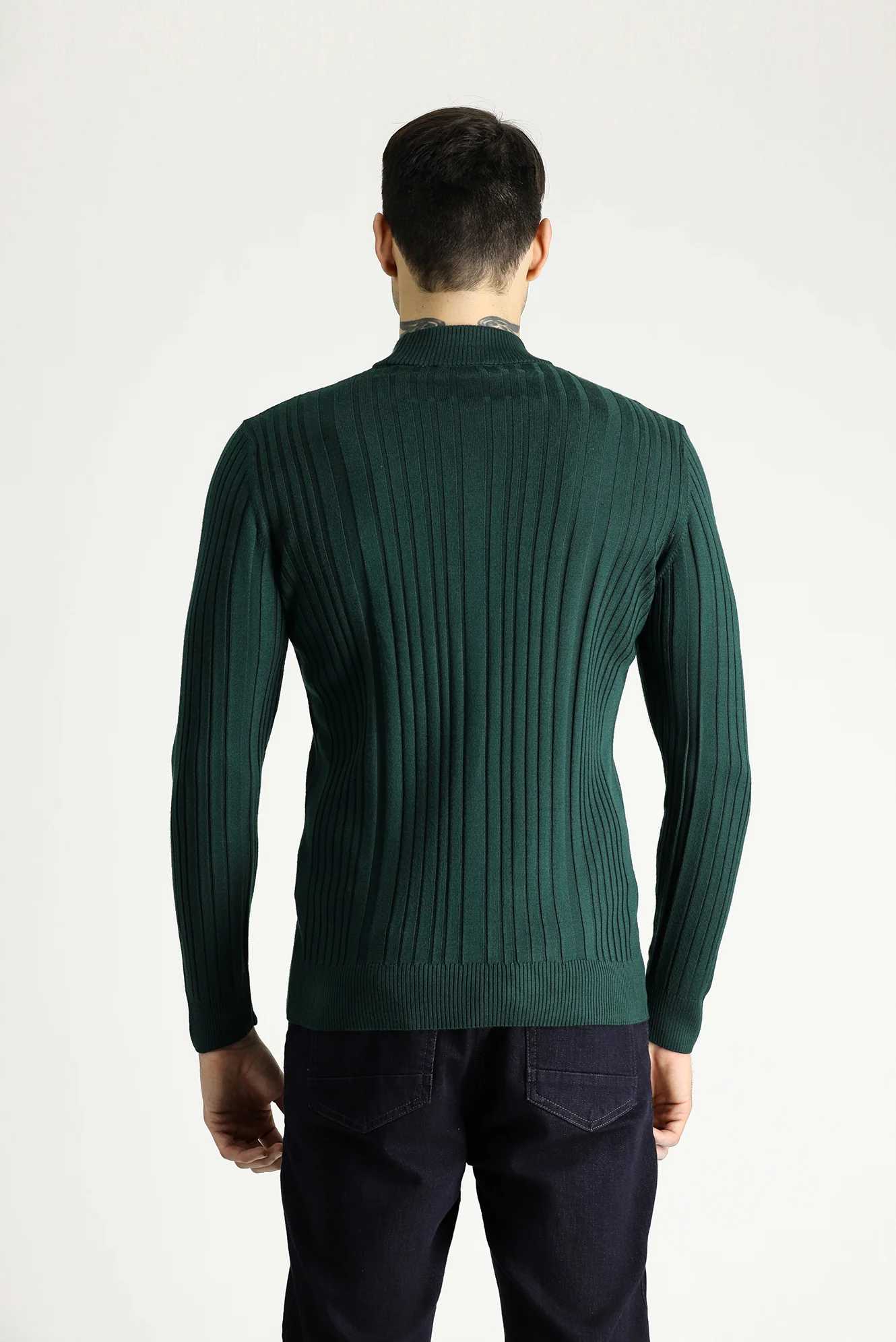 Koyu Petrol Yarım Balıkçı Yaka Slim Fit Dar Kesim Desenli Triko Kazak - Image 4