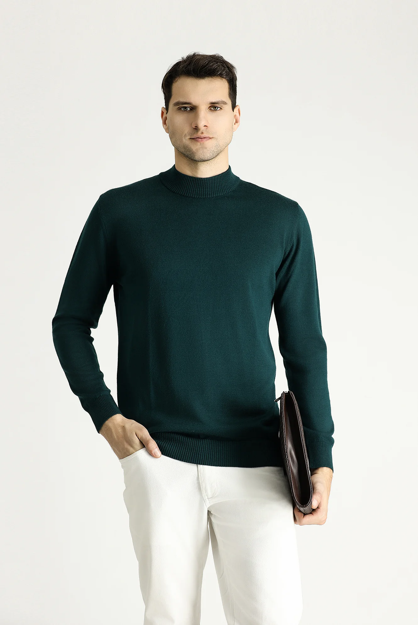 Koyu Petrol Yarım Balıkçı Yaka Slim Fit Dar Kesim Triko Kazak