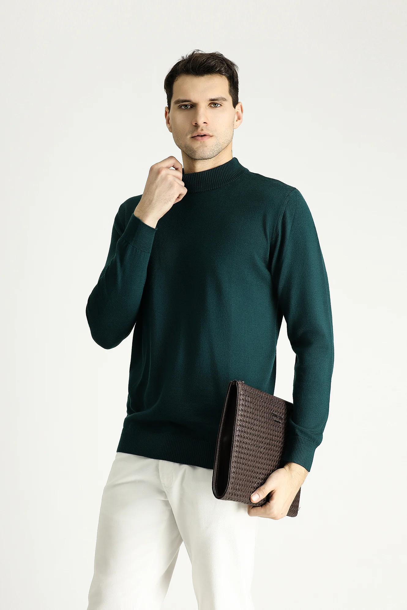 Koyu Petrol Yarım Balıkçı Yaka Slim Fit Dar Kesim Triko Kazak - Image 2