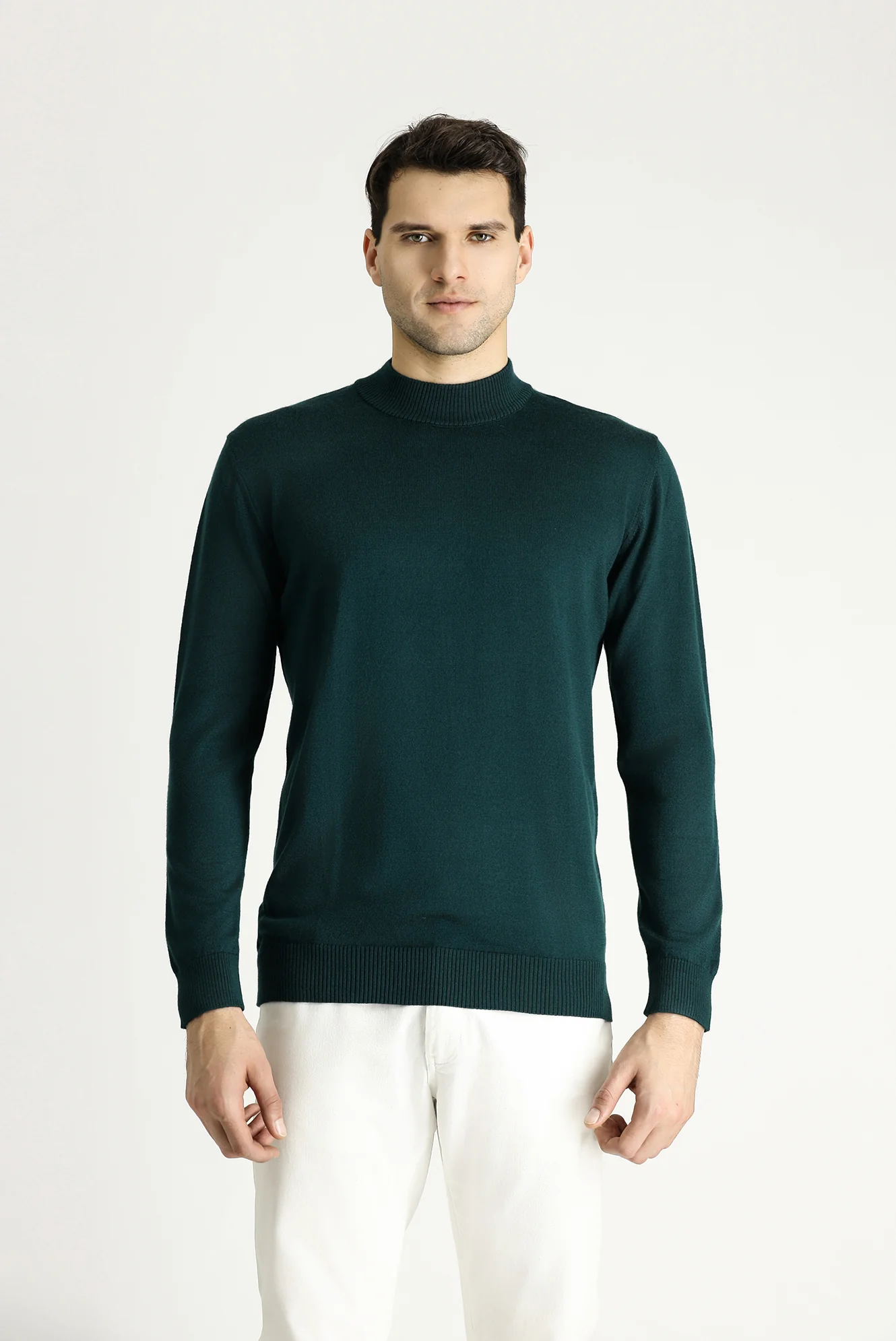 Koyu Petrol Yarım Balıkçı Yaka Slim Fit Dar Kesim Triko Kazak - Image 3