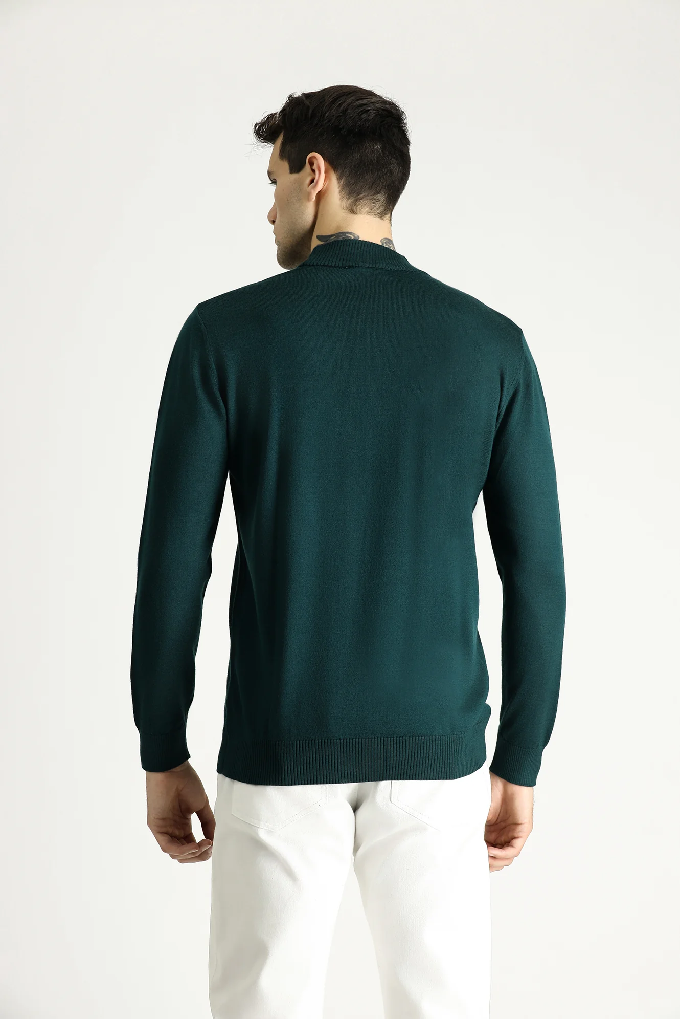 Koyu Petrol Yarım Balıkçı Yaka Slim Fit Dar Kesim Triko Kazak - Image 4