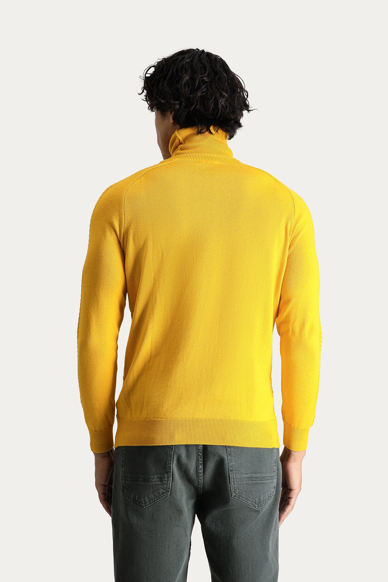Koyu Sarı Balıkçı Yaka Slim Fit Dar Kesim Desenli Triko Kazak - Image 4