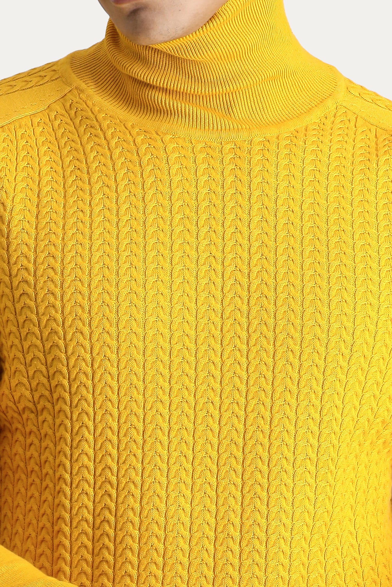 Koyu Sarı Balıkçı Yaka Slim Fit Dar Kesim Desenli Triko Kazak - Image 5