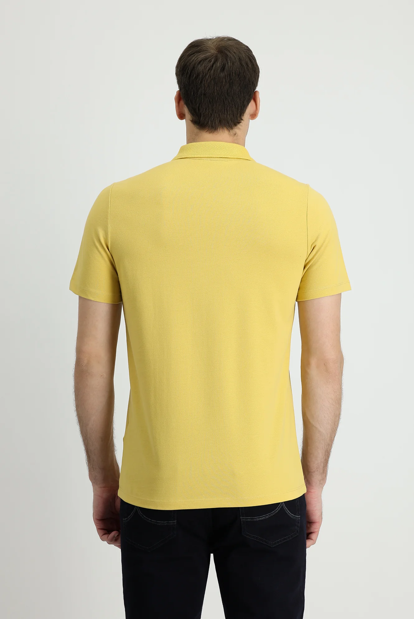 Koyu Sarı Polo Yaka Regular Fit Nakışlı Pamuk Tişört - Image 3