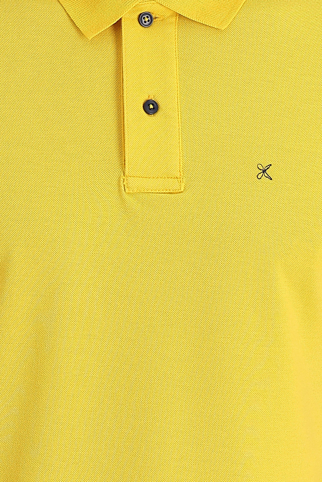 Koyu Sarı Polo Yaka Regular Fit Nakışlı Pamuk Tişört - Image 4