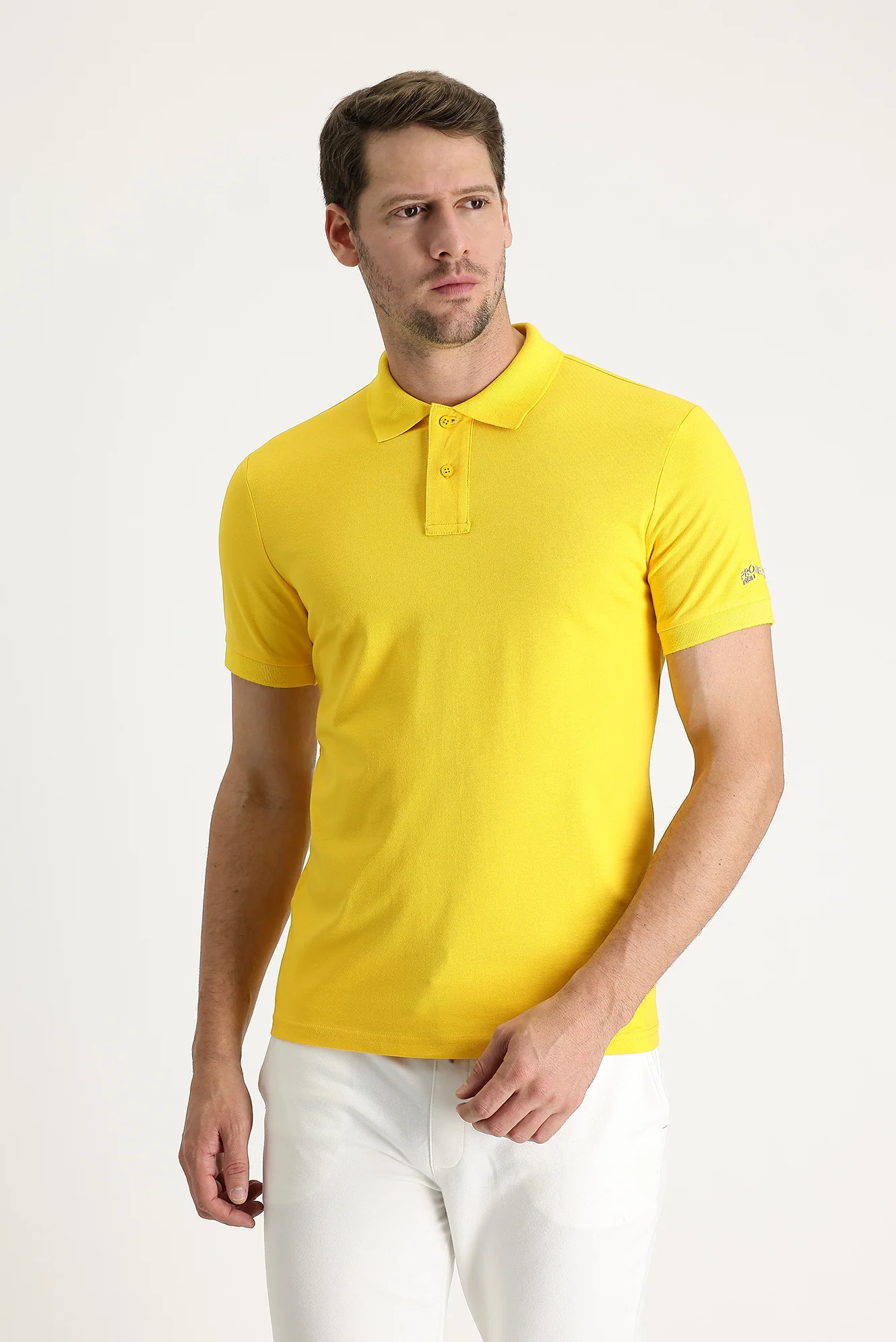 Koyu Sarı Polo Yaka Slim Fit Dar Kesim Baskılı Tişört - Image 3