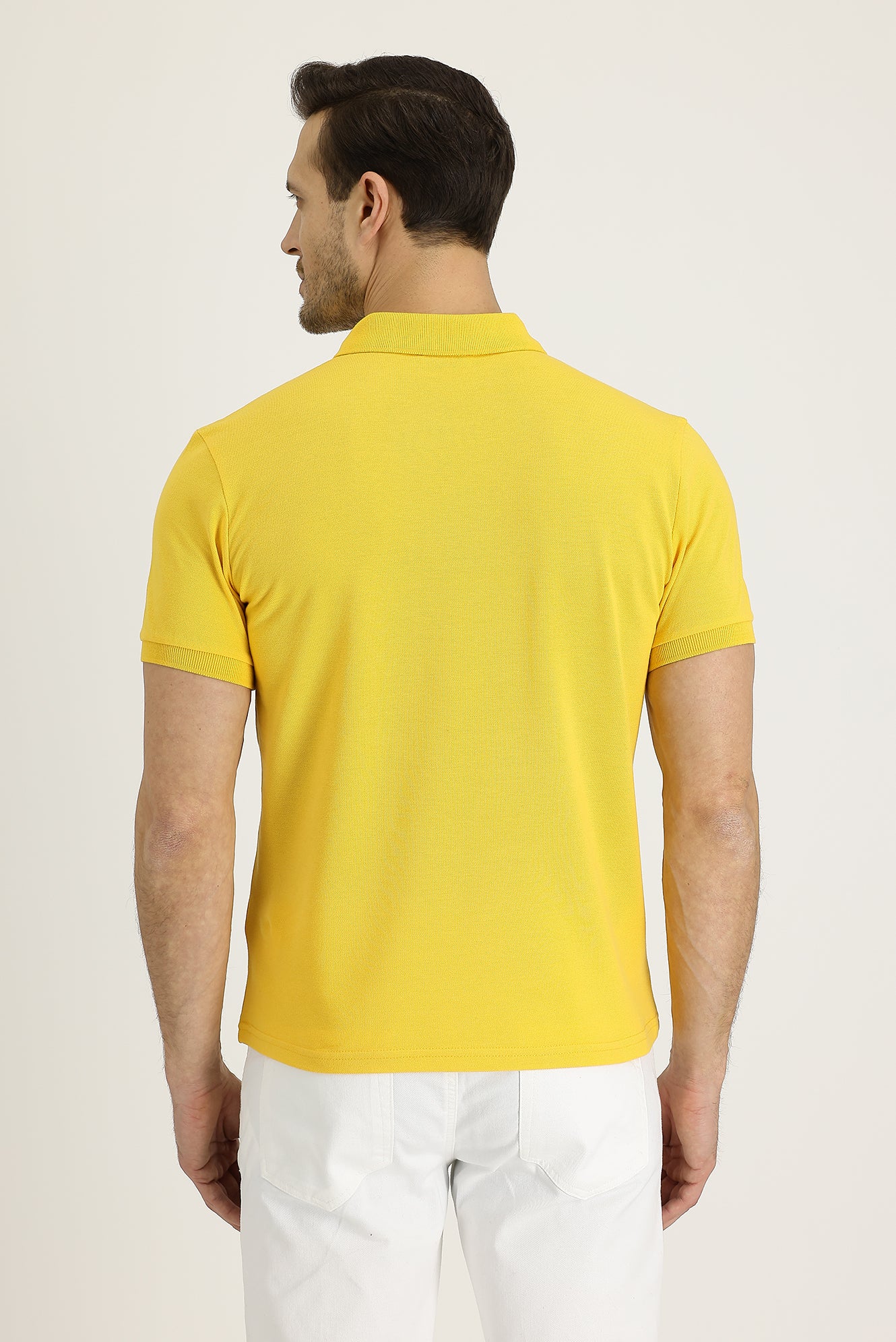 Koyu Sarı Polo Yaka Slim Fit Dar Kesim Nakışlı Pamuk Tişört - Image 3