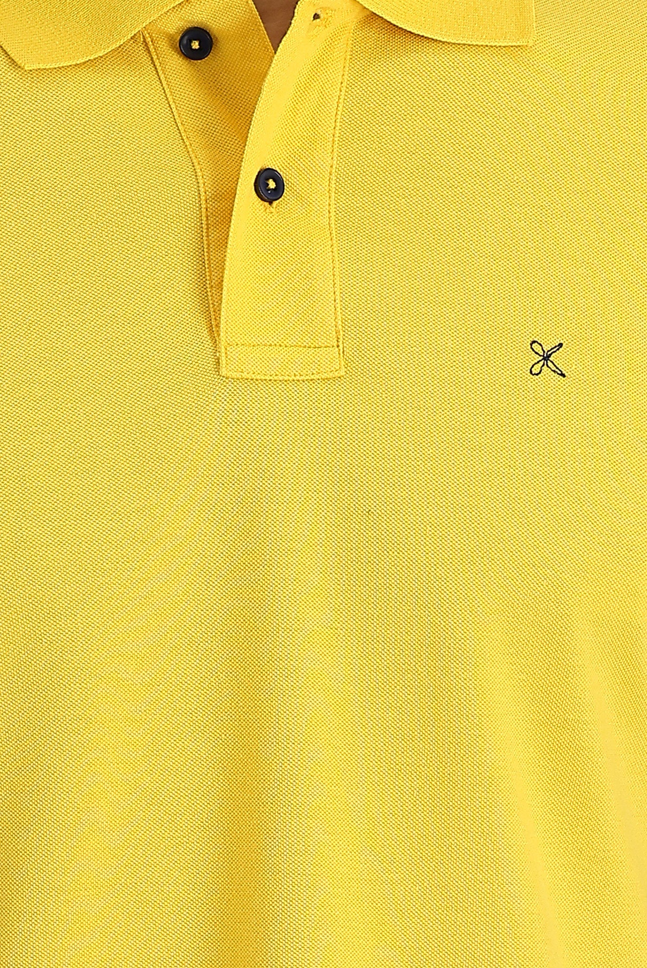 Koyu Sarı Polo Yaka Slim Fit Dar Kesim Nakışlı Pamuk Tişört - Image 4