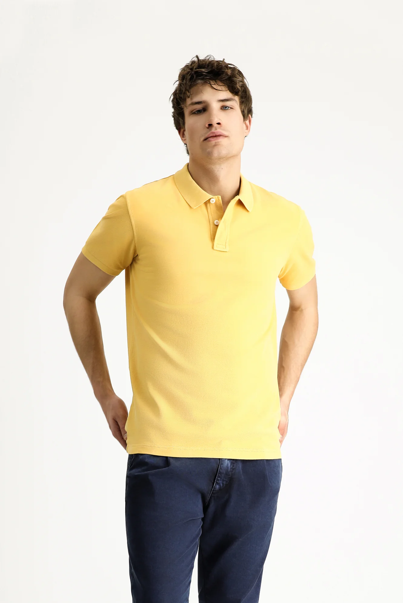 Koyu Sarı Slim Fit Dar Kesim Nakışlı Pamuk Polo Yaka Tişört - Image 3