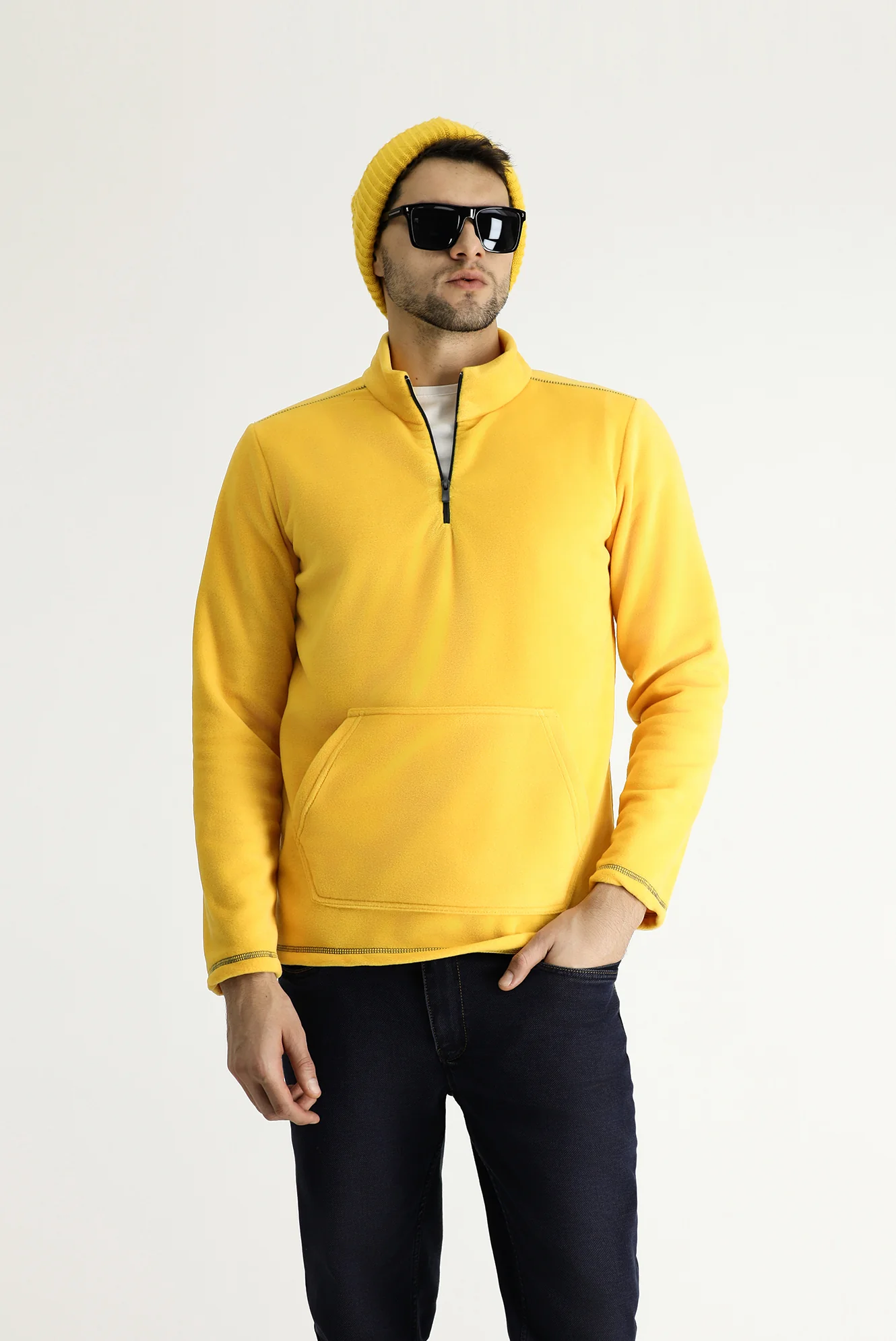 Koyu Sarı Yarım Fermuarlı Polar Sweatshirt - Image 2
