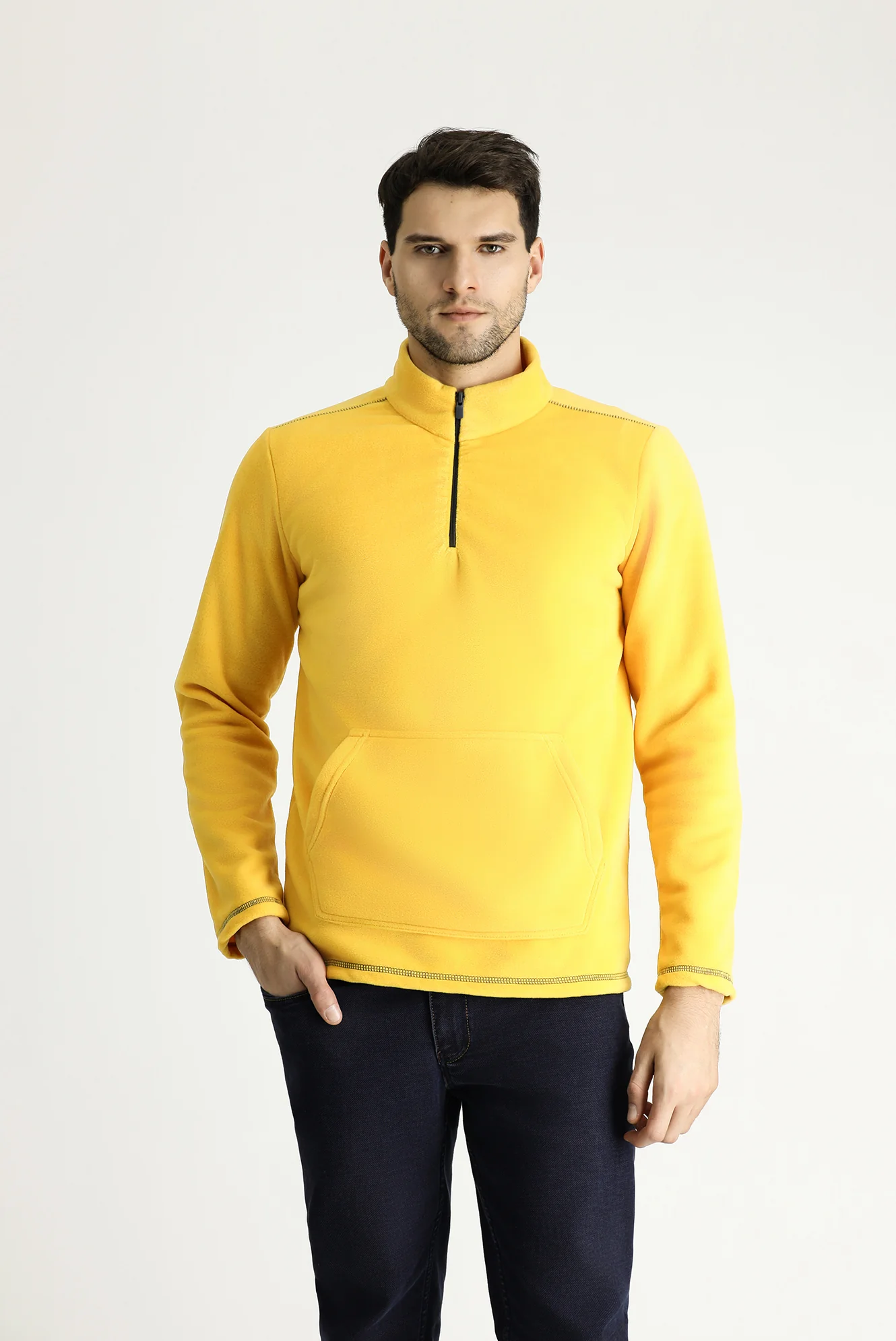 Koyu Sarı Yarım Fermuarlı Polar Sweatshirt - Image 3