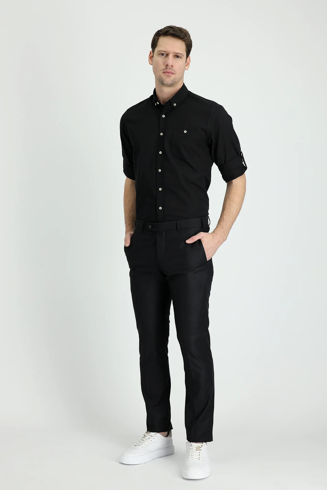 Koyu Siyah 7 Drop Slim Fit Dar Kesim Klasik Kumaş Pantolon
