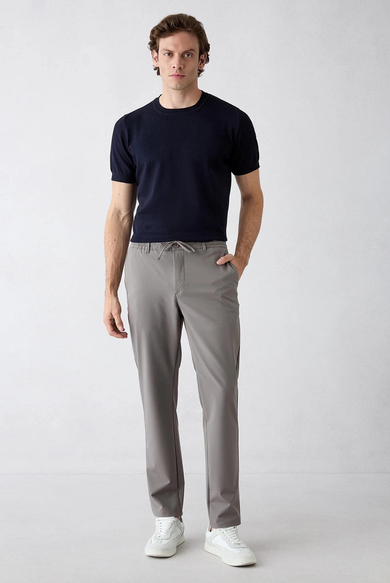 Koyu Vizon Techno-Line Regular Fit Standart Kesim Çantalı Likralı Beli İpli Chino / Kanvas Pantolon