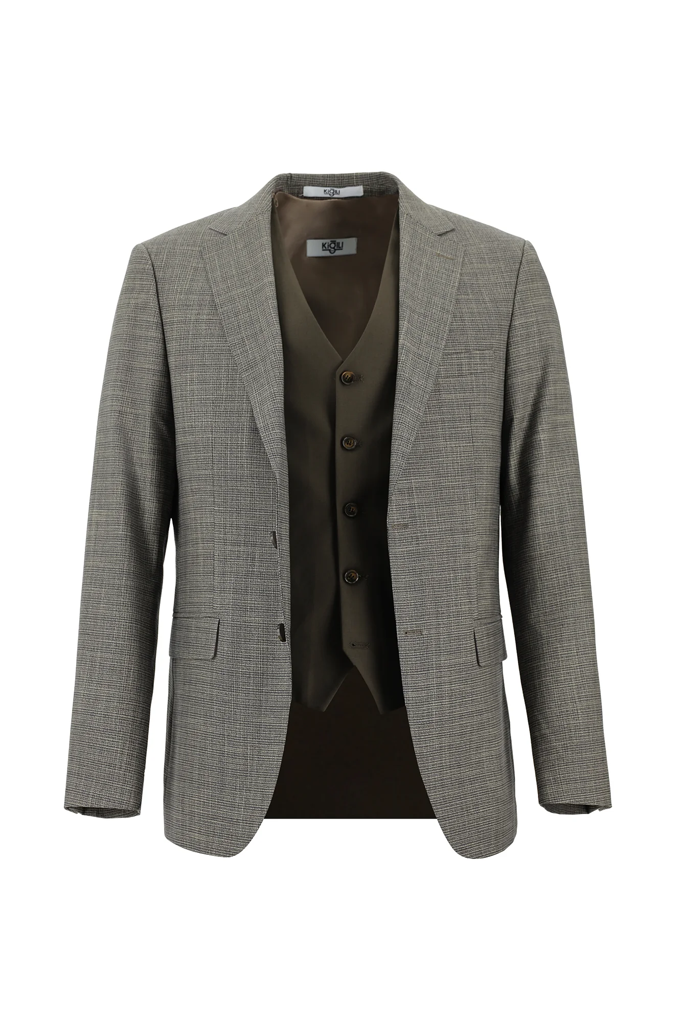 Koyu Vizon 6 Drop Regular Fit Standart Kesim Kombinli Yelekli Ekose Takım Elbise - Image 2