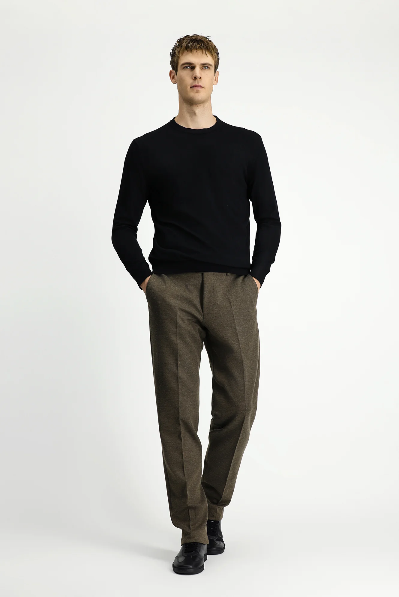 Koyu Vizon 6 Drop Regular Fit Standart Kesim Desenli Likralı Klasik Kumaş Pantolon - Image 2