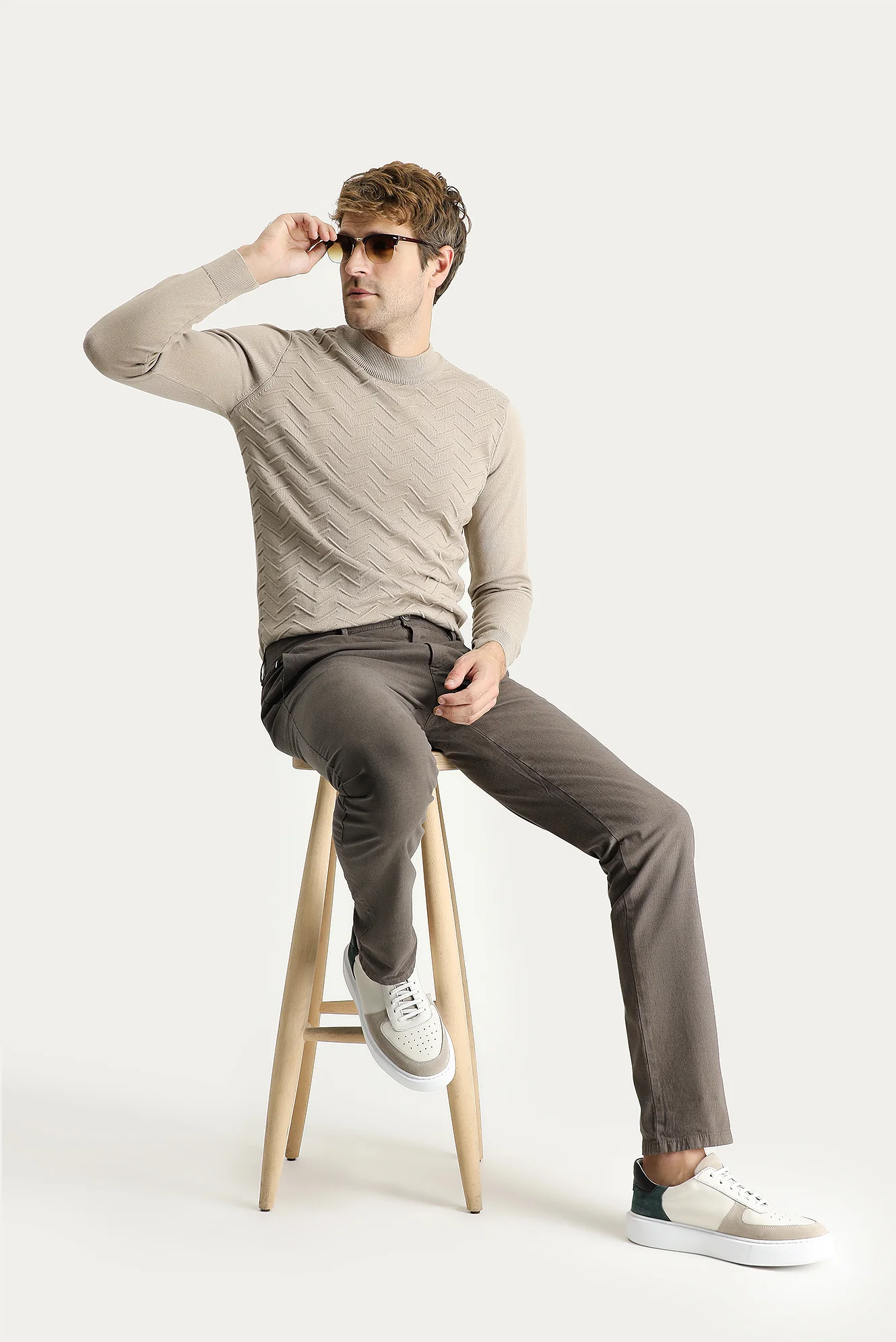 Koyu Vizon Regular Fit Standart Kesim Likralı Kanvas / Chino Pantolon