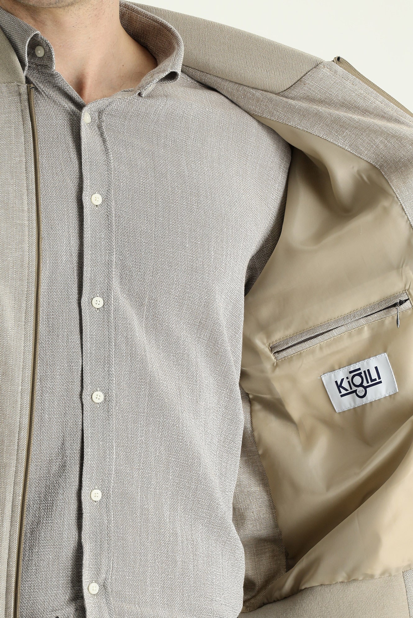 Koyu Vizon Ribanalı Spor Keten Karışımlı Mont - Image 5