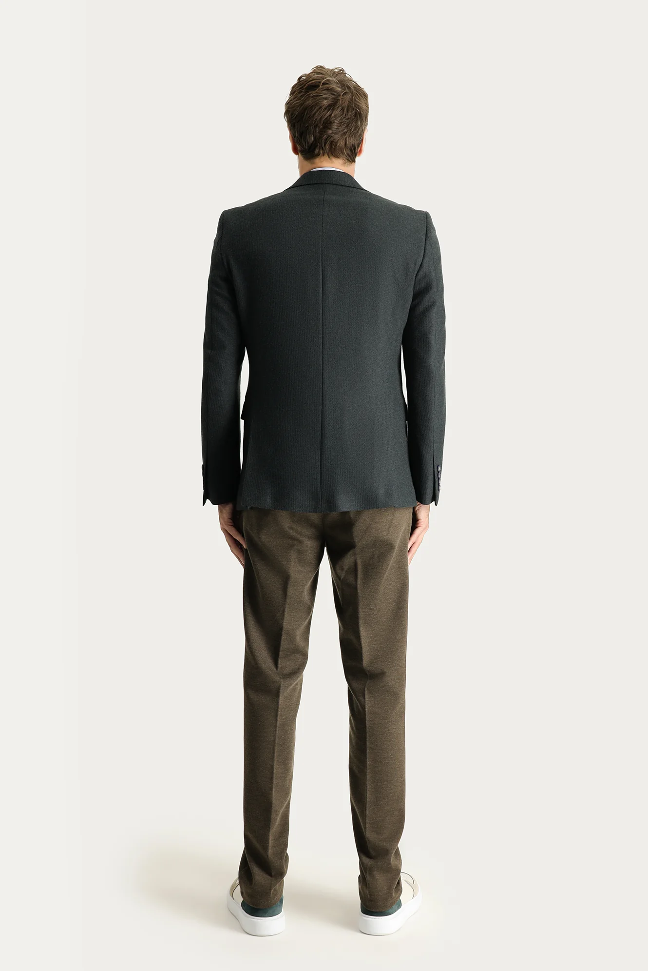 Koyu Vizon Slim Fit Dar Kesim Beli Lastikli İpli Likralı Örme Kanvas / Chino Pantolon - Image 3