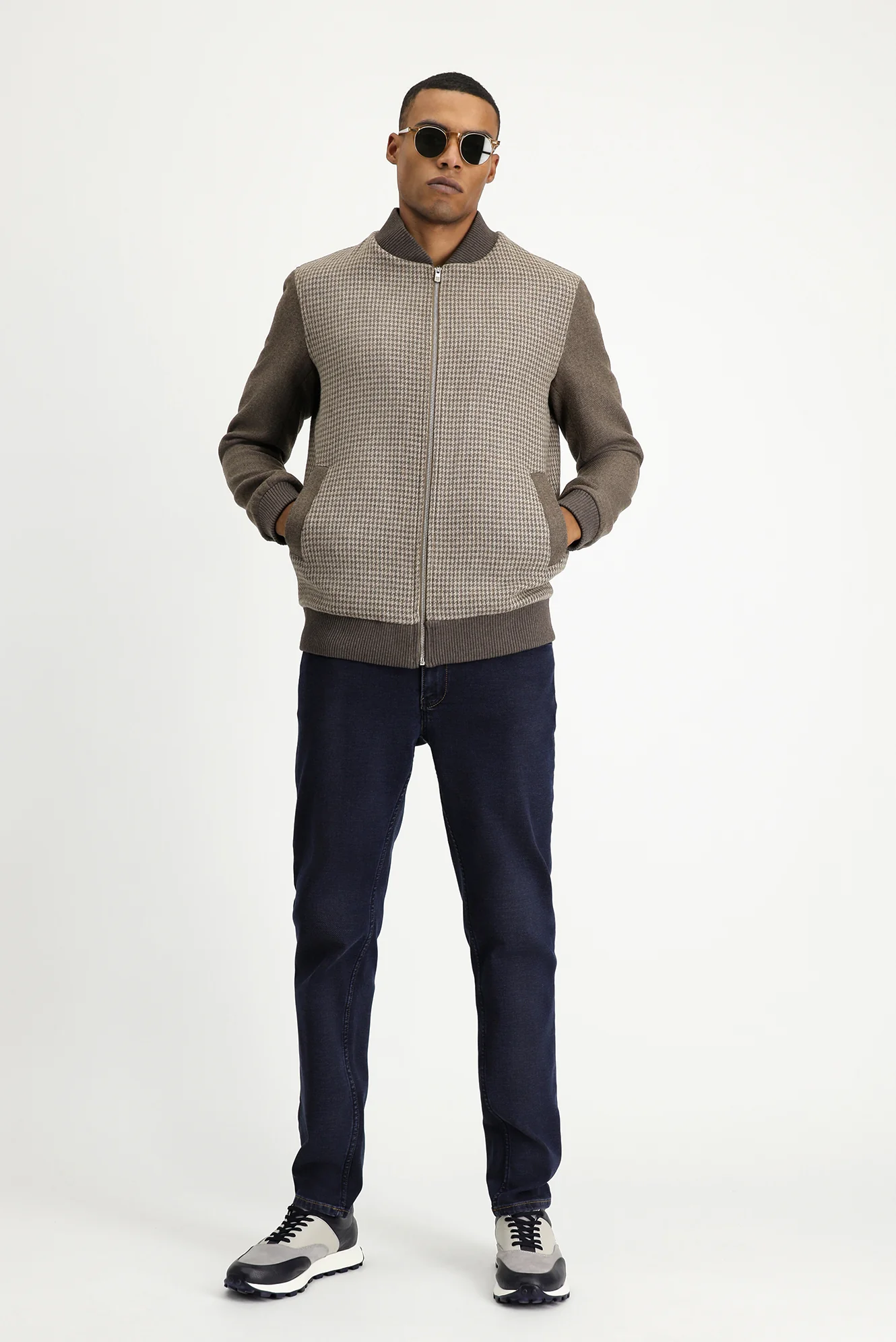 Koyu Vizon Slim Fit Dar Kesim Kazayağı Spor Yünlü Bomber Ceket Mont - Image 2