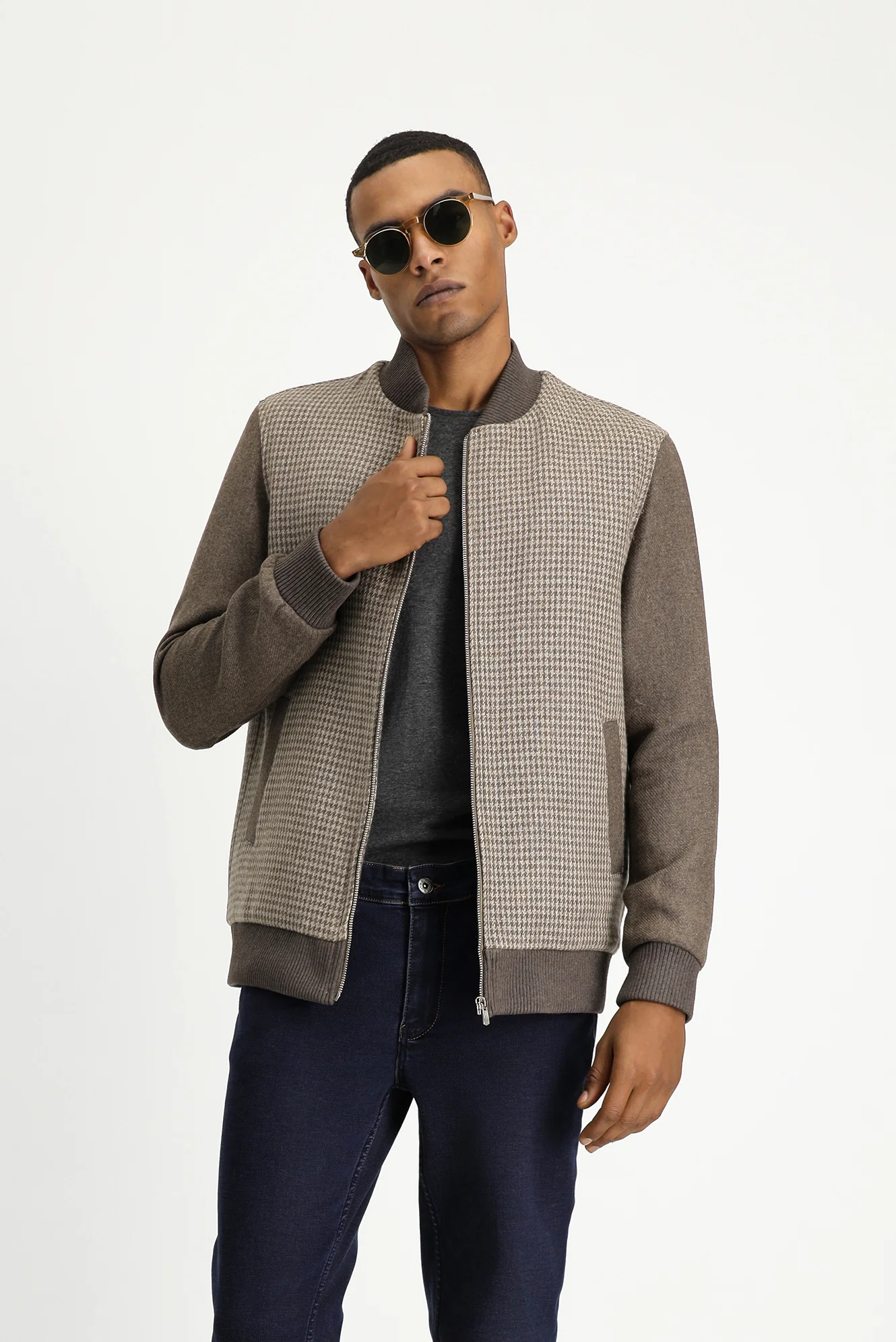 Koyu Vizon Slim Fit Dar Kesim Kazayağı Spor Yünlü Bomber Ceket Mont - Image 3