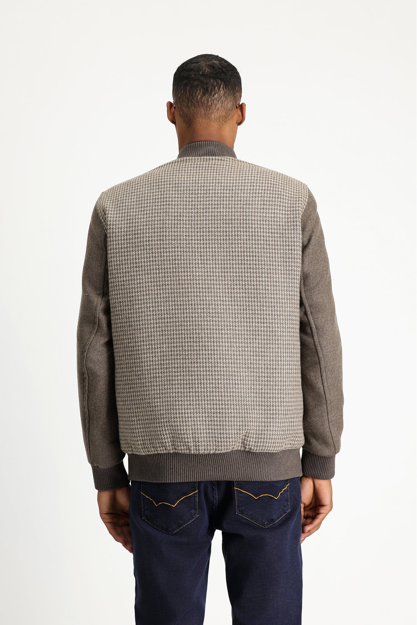 Koyu Vizon Slim Fit Dar Kesim Kazayağı Spor Yünlü Bomber Ceket Mont - Image 4