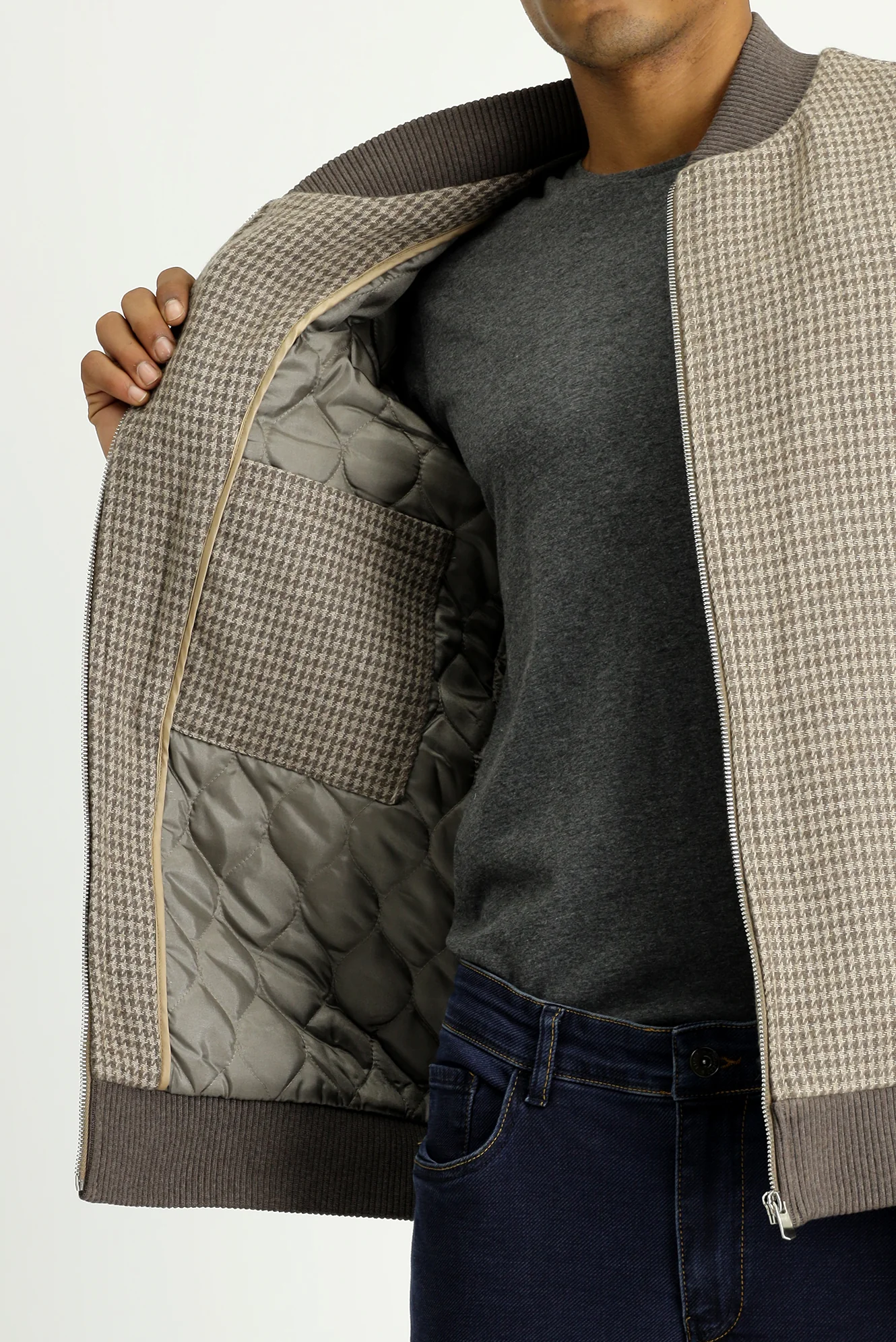 Koyu Vizon Slim Fit Dar Kesim Kazayağı Spor Yünlü Bomber Ceket Mont - Image 5
