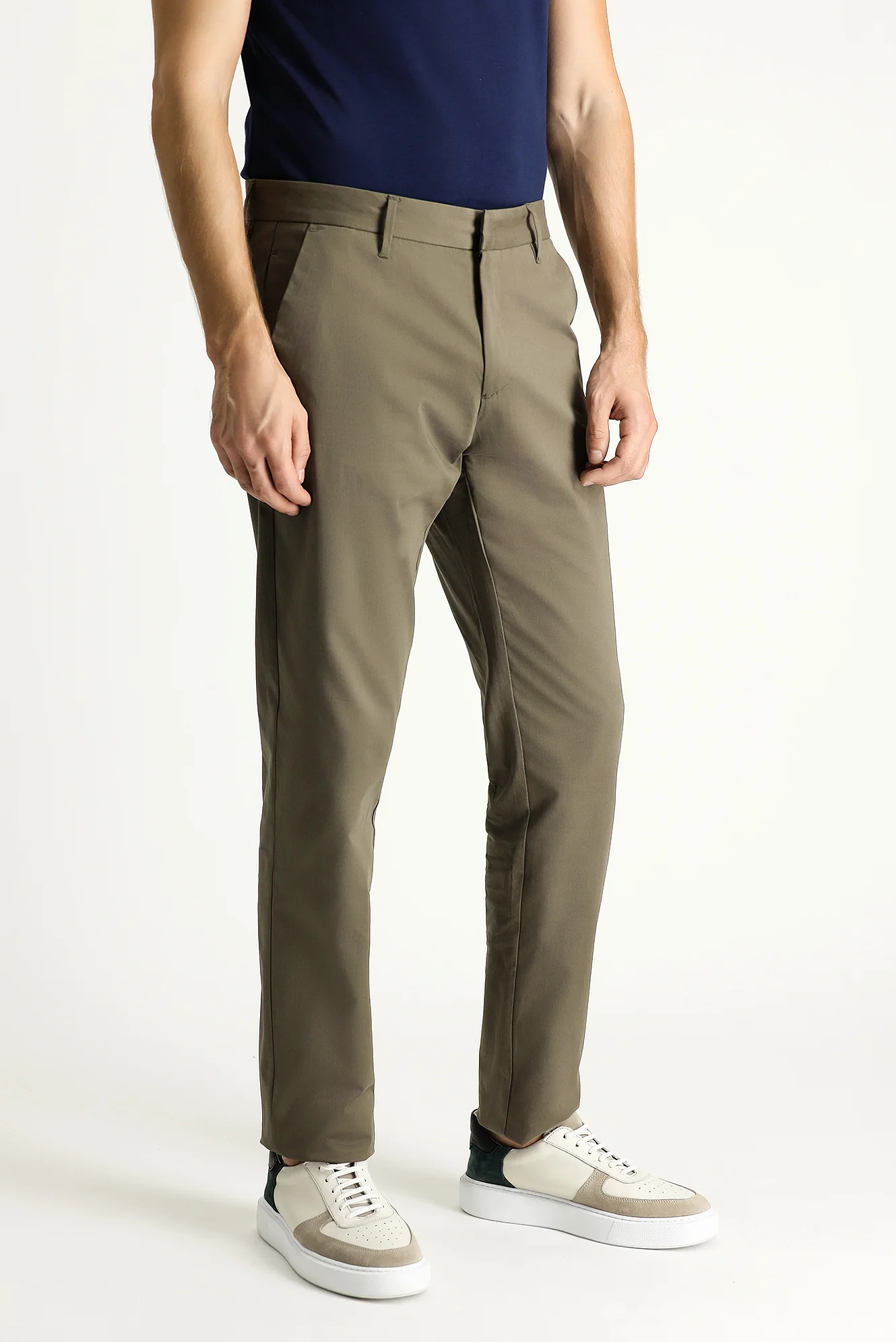 Koyu Vizon Slim Fit Dar Kesim Likralı Saten Kanvas / Chino Pantolon - Image 3