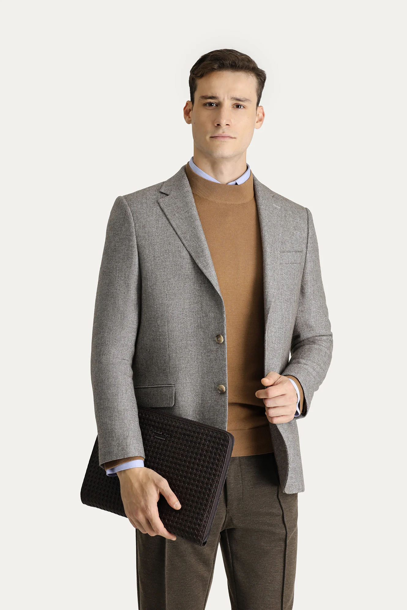 Koyu Vizon 7 Drop Slim Fit Dar Kesim Yünlü Klasik Ceket